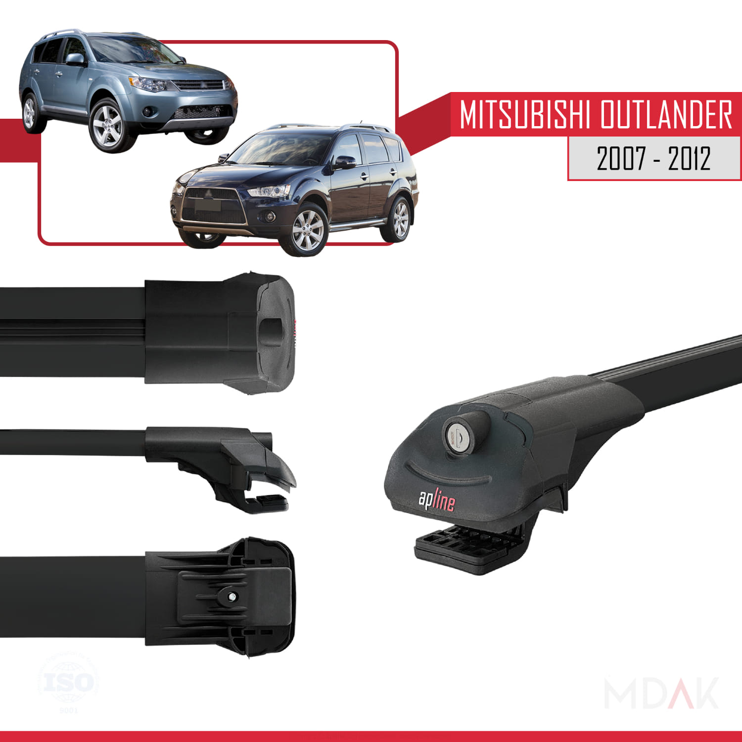 Mitsubishi Outlander 2 2007-2012 Arası ile Uyumlu ACE-1 Ara Atkı Tavan Barı Siyah 2 Adet - Görsel 3