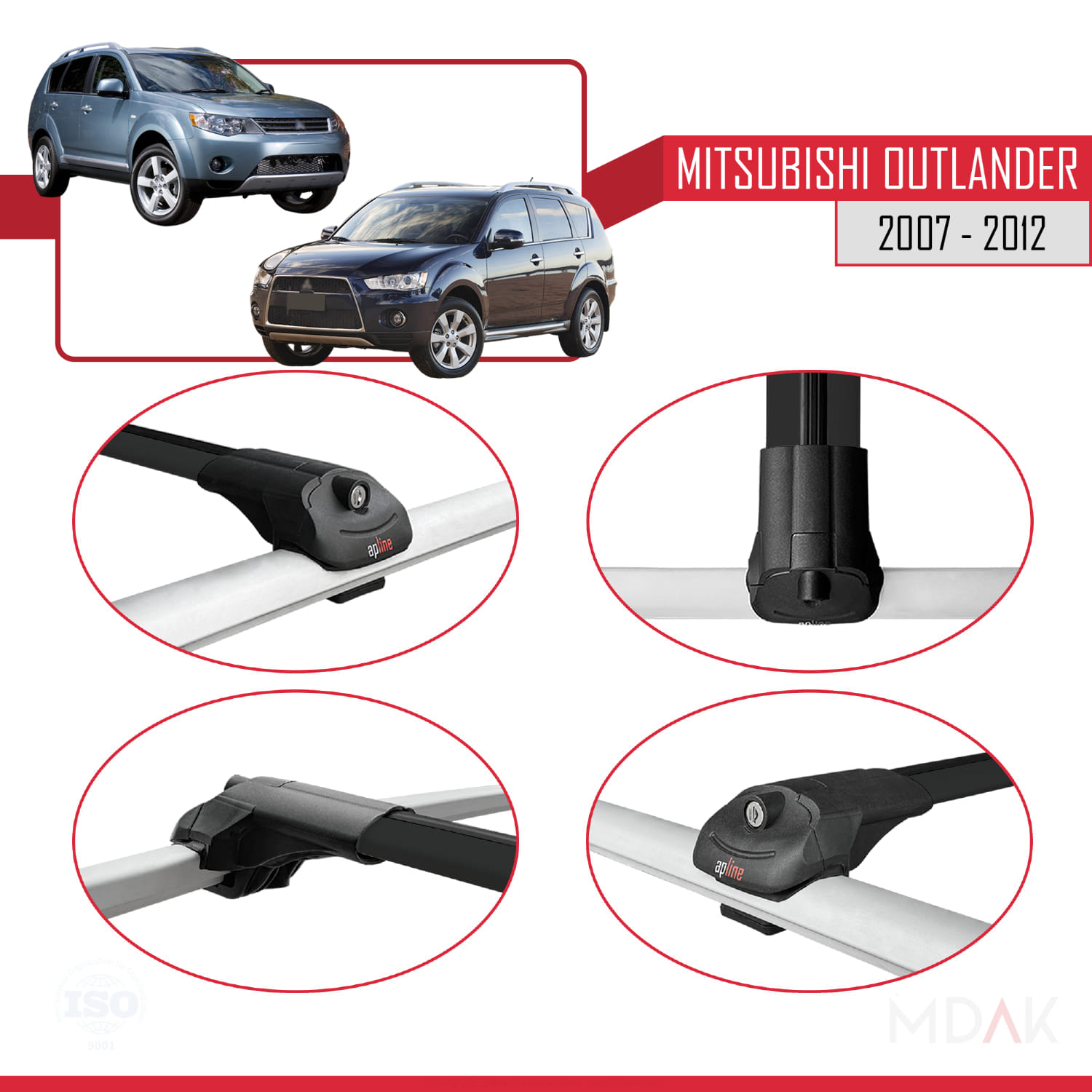 Mitsubishi Outlander 2 2007-2012 Arası ile Uyumlu ACE-1 Ara Atkı Tavan Barı Siyah 2 Adet - Görsel 4