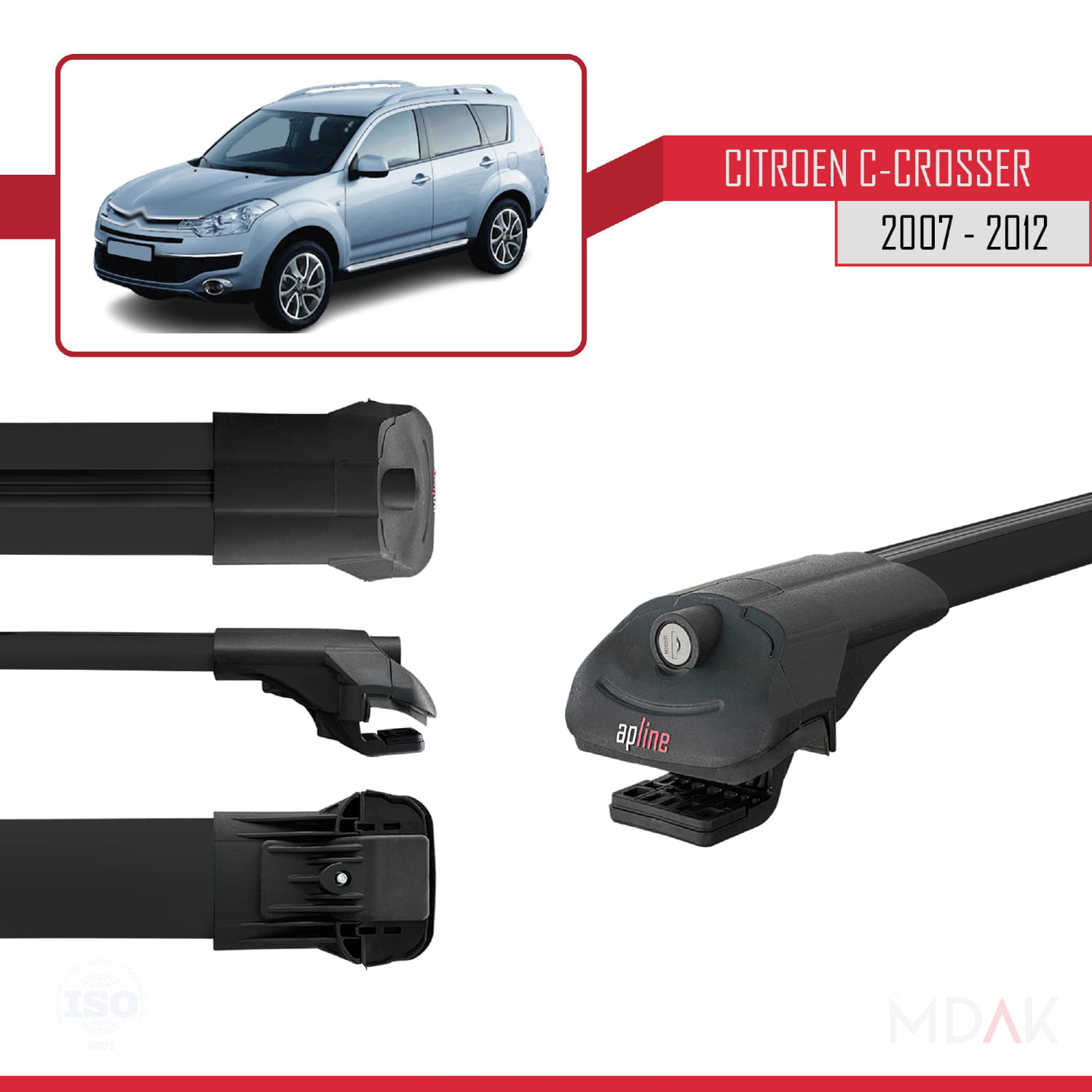 Citroen C-Crosser 2007-2012 Arası ile Uyumlu ACE-1 Ara Atkı Tavan Barı Siyah 3 Adet - Görsel 3
