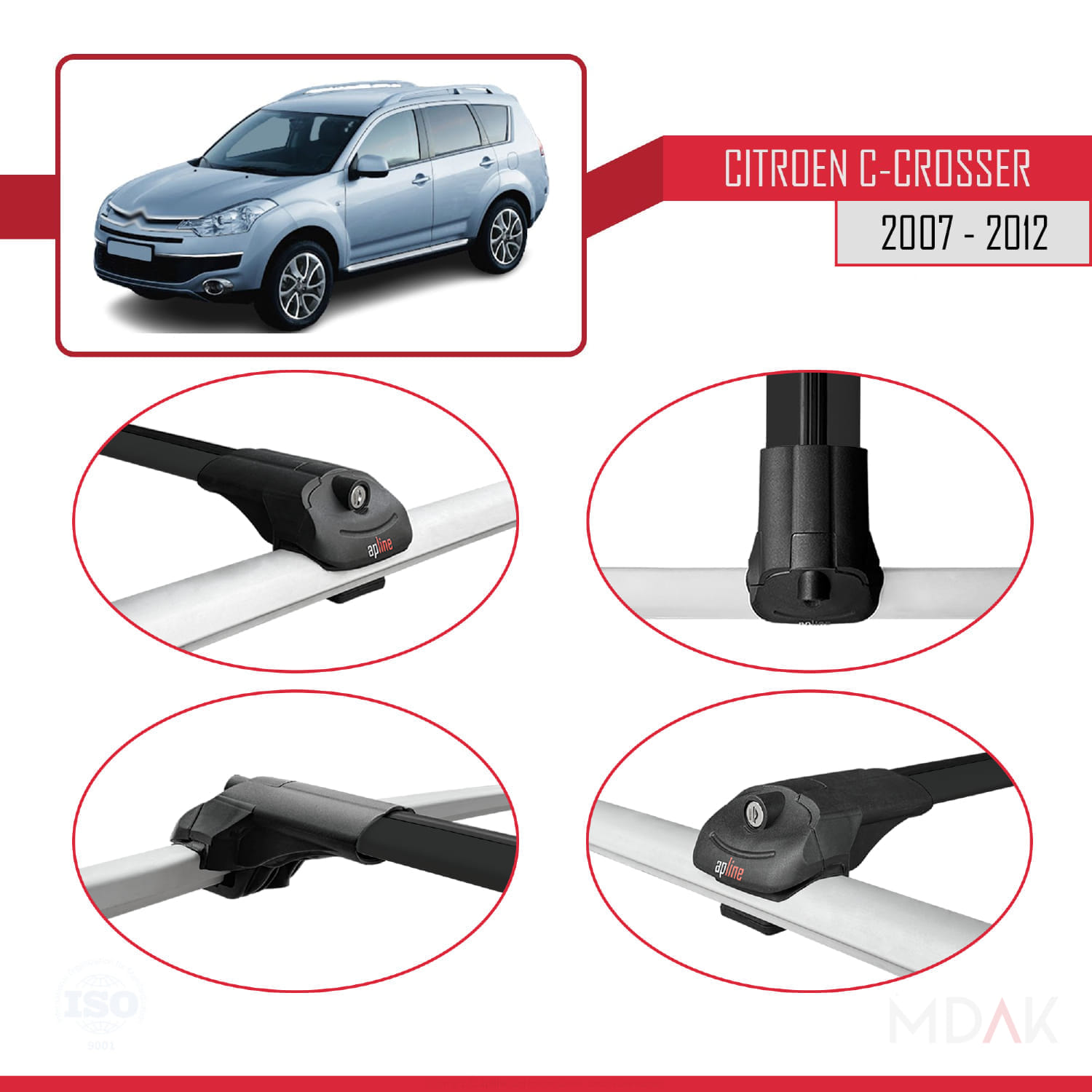 Citroen C-Crosser 2007-2012 Arası ile Uyumlu ACE-1 Ara Atkı Tavan Barı Siyah 2 Adet - Görsel 4