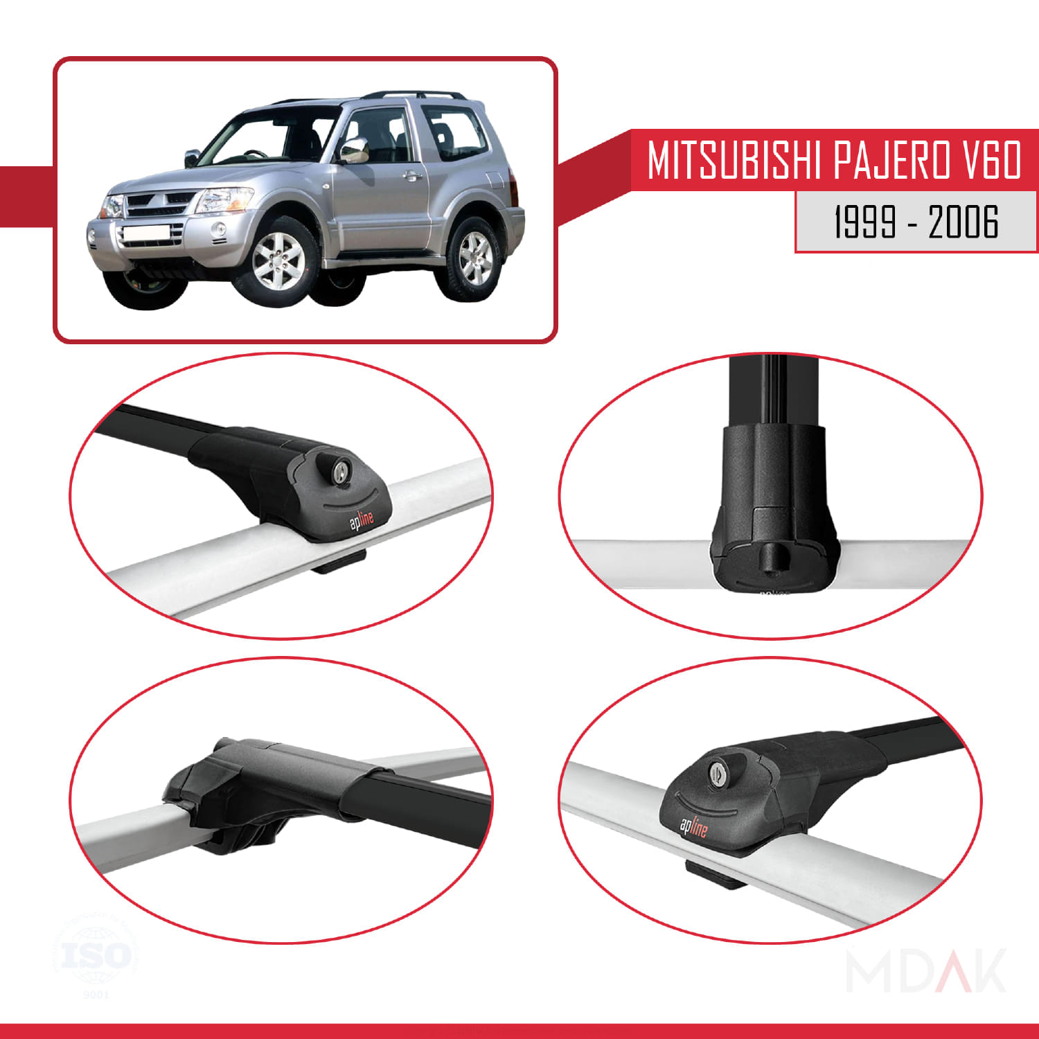 Mitsubishi Pajero (V60) 3 Kapı 1999-2006 Arası ile Uyumlu ACE-1 Ara Atkı Tavan Barı Siyah 3 Adet - Görsel 4