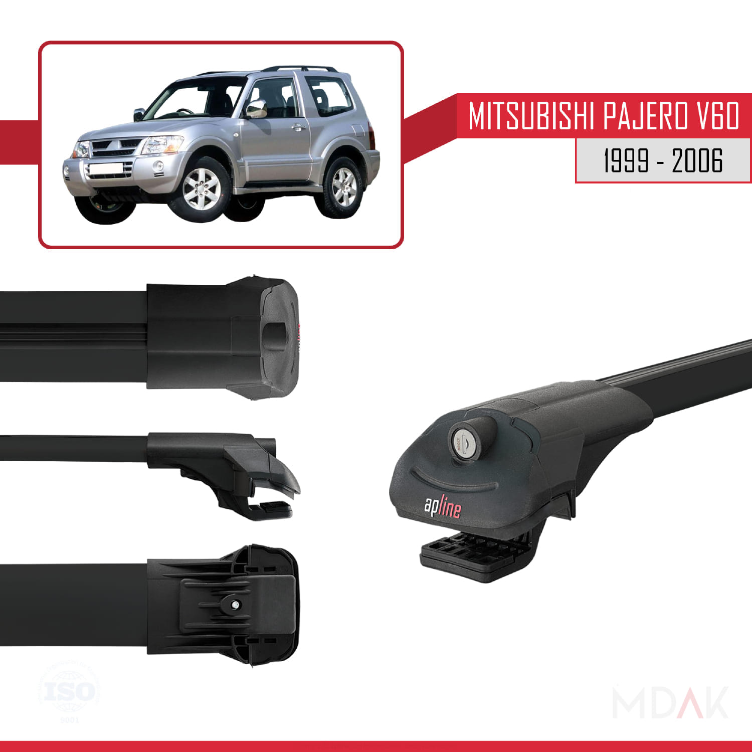 Mitsubishi Pajero (V60) 3 Kapı 1999-2006 Arası ile Uyumlu ACE-1 Ara Atkı Tavan Barı Siyah 2 Adet - Görsel 3