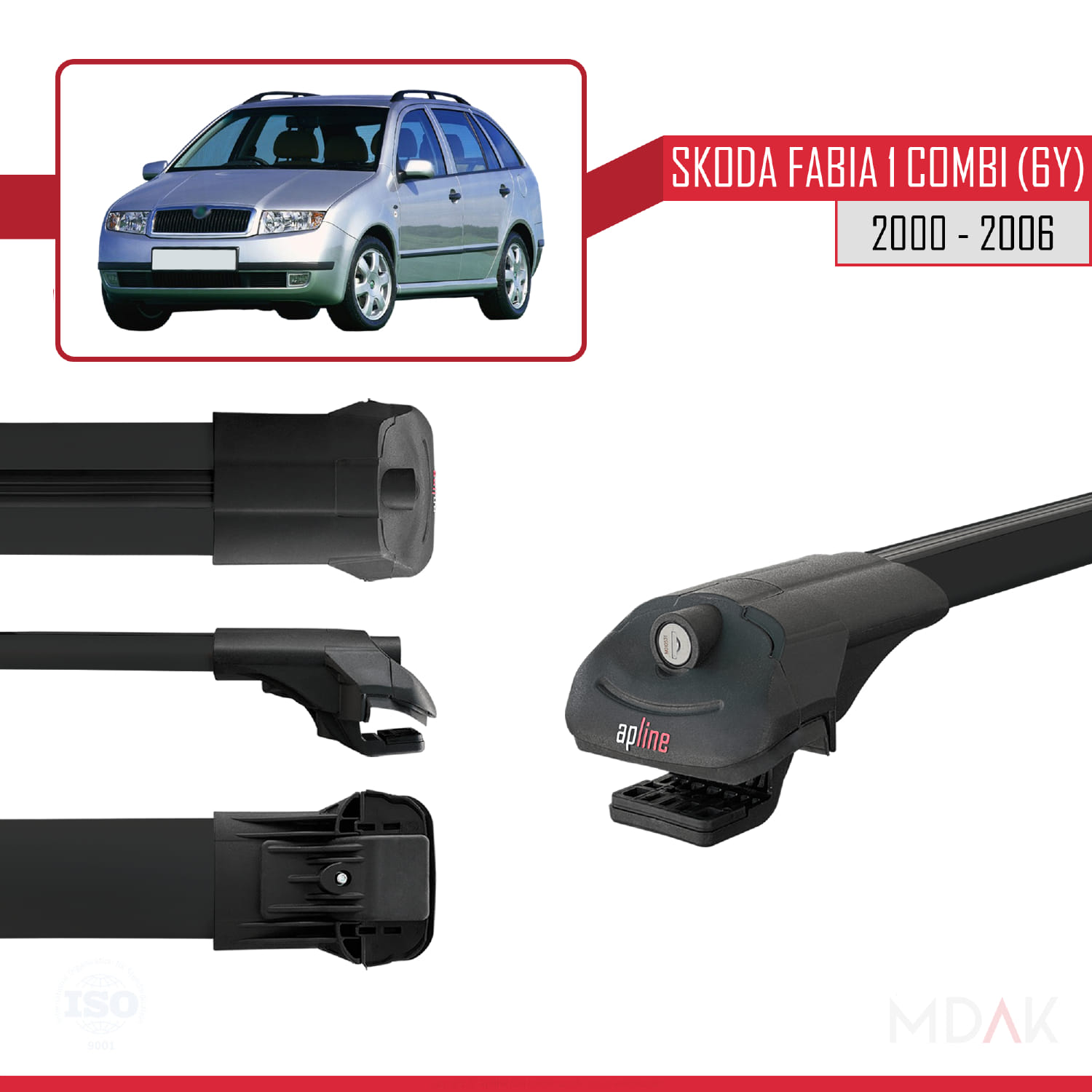 Skoda Fabia (6Y) Combi 2000-2006 Arası ile Uyumlu ACE-1 Ara Atkı Tavan Barı Siyah 2 Adet - Görsel 3