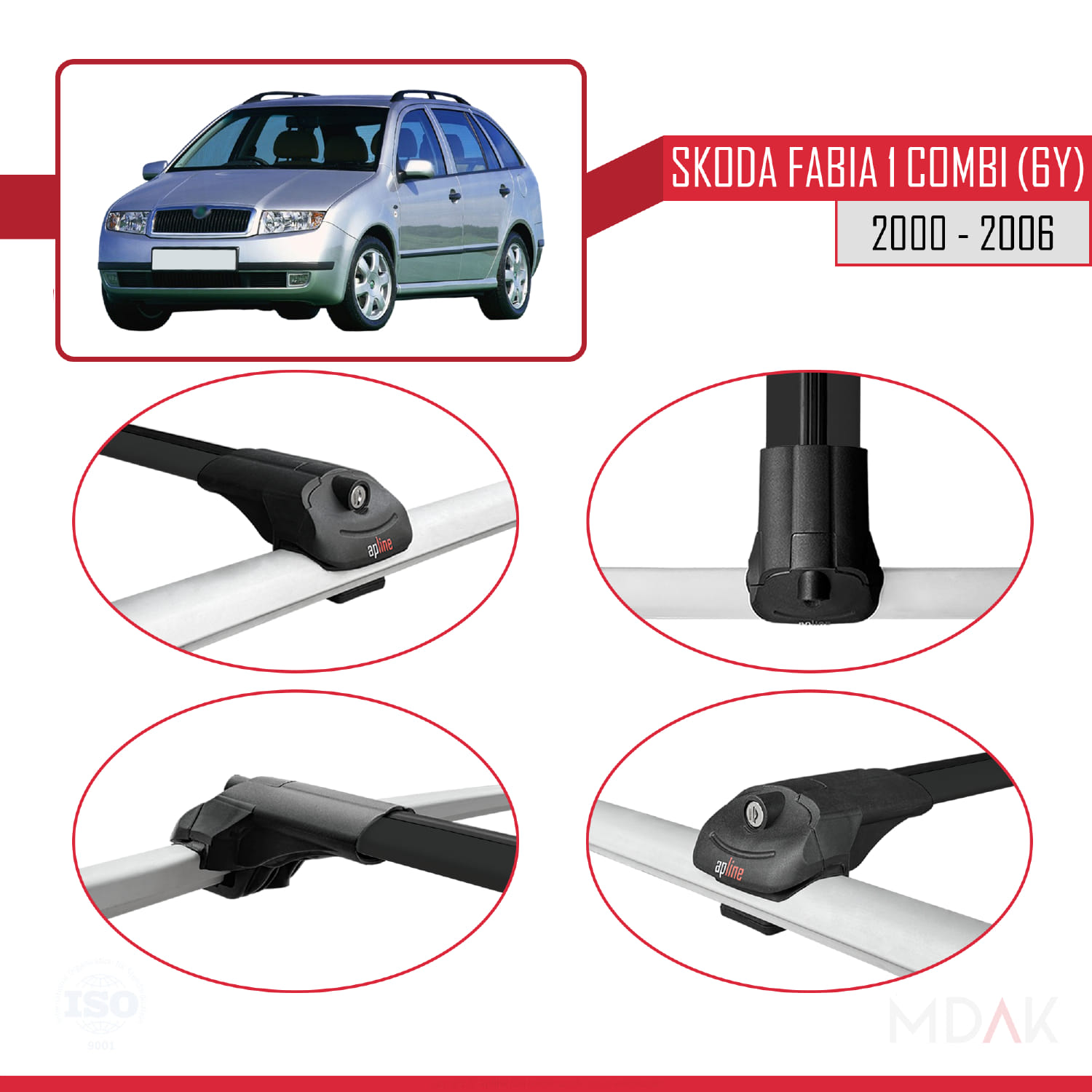 Skoda Fabia (6Y) Combi 2000-2006 Arası ile Uyumlu ACE-1 Ara Atkı Tavan Barı Siyah 2 Adet - Görsel 4