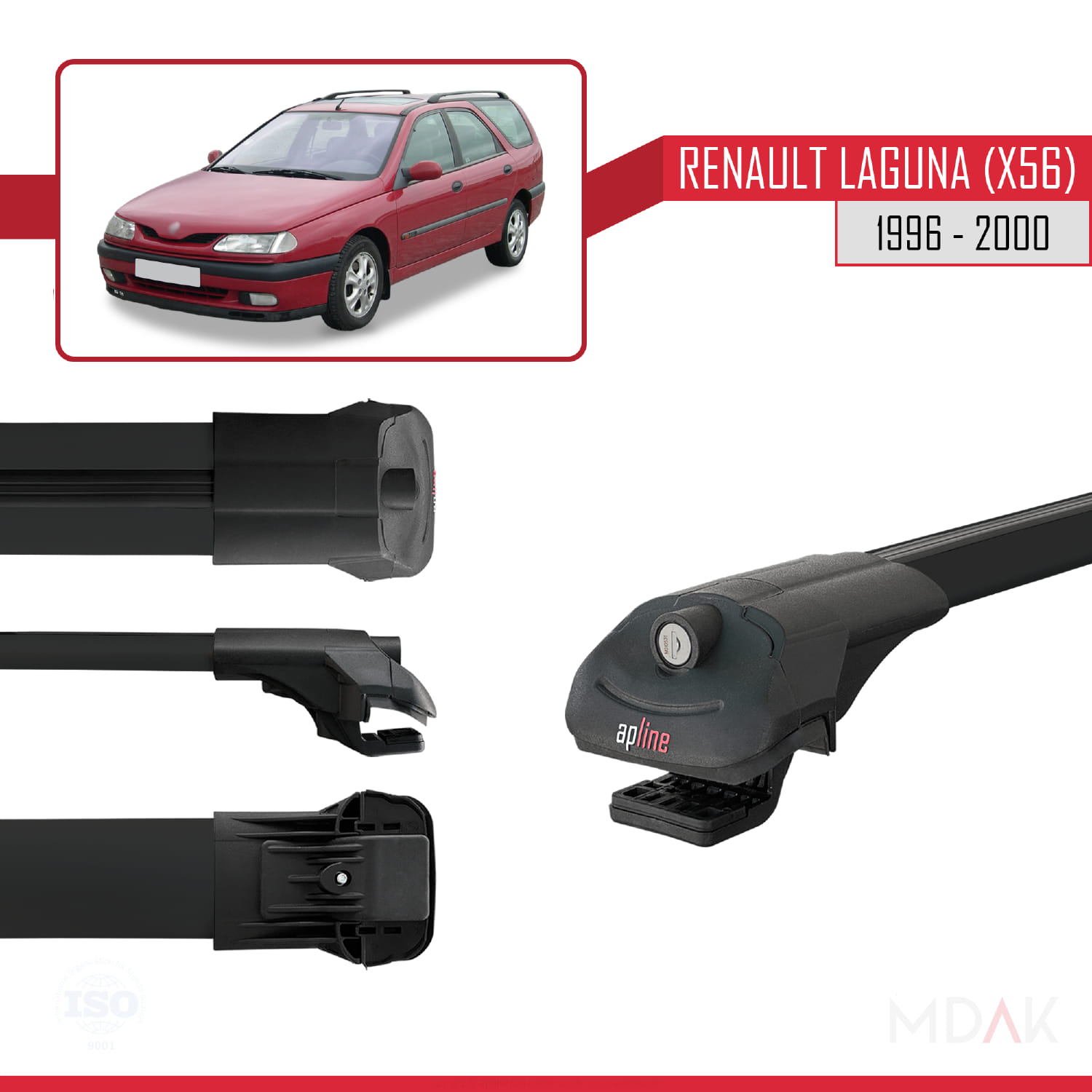 Renault Laguna (X56) SW 1996-2000 Arası ile Uyumlu ACE-1 Ara Atkı Tavan Barı Siyah 3 Adet - Görsel 3