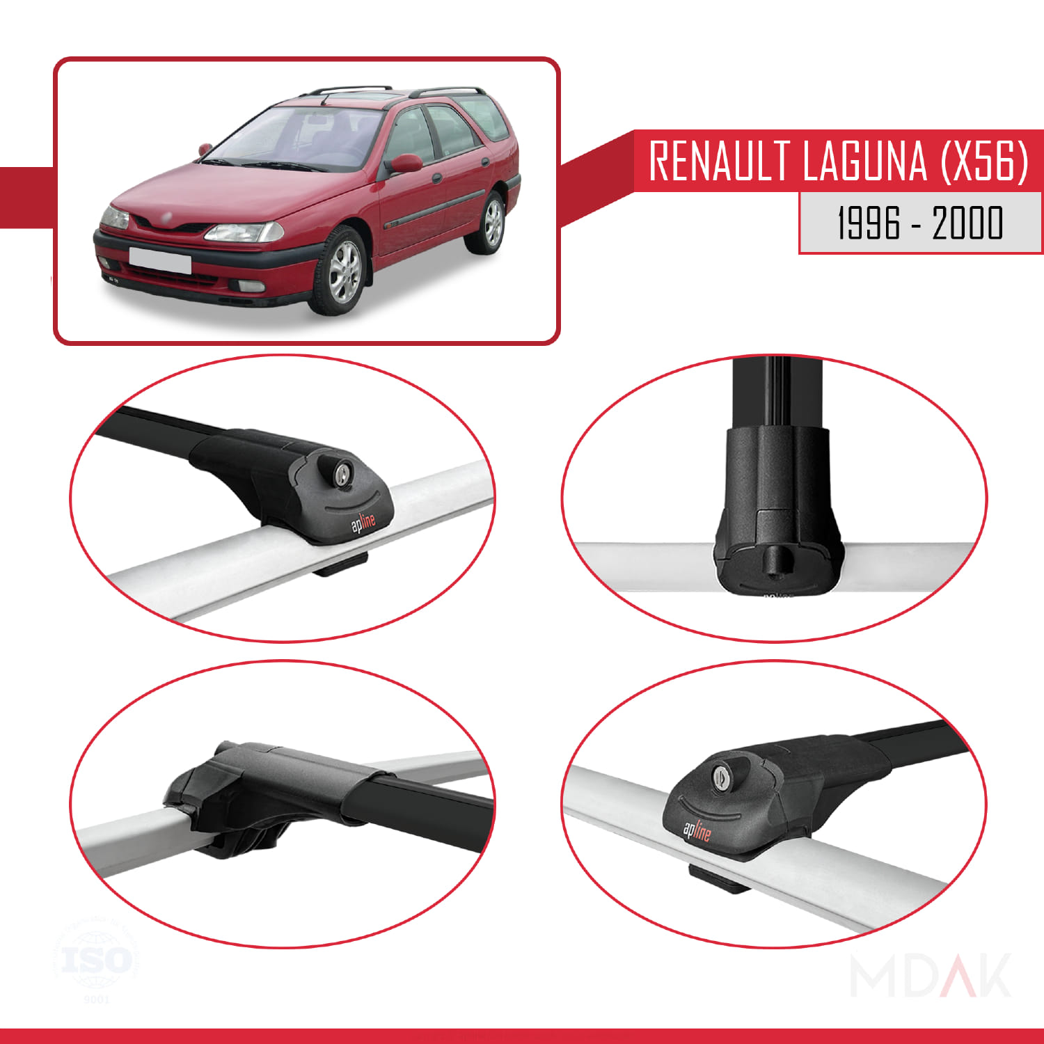 Renault Laguna (X56) SW 1996-2000 Arası ile Uyumlu ACE-1 Ara Atkı Tavan Barı Siyah 2 Adet - Görsel 4