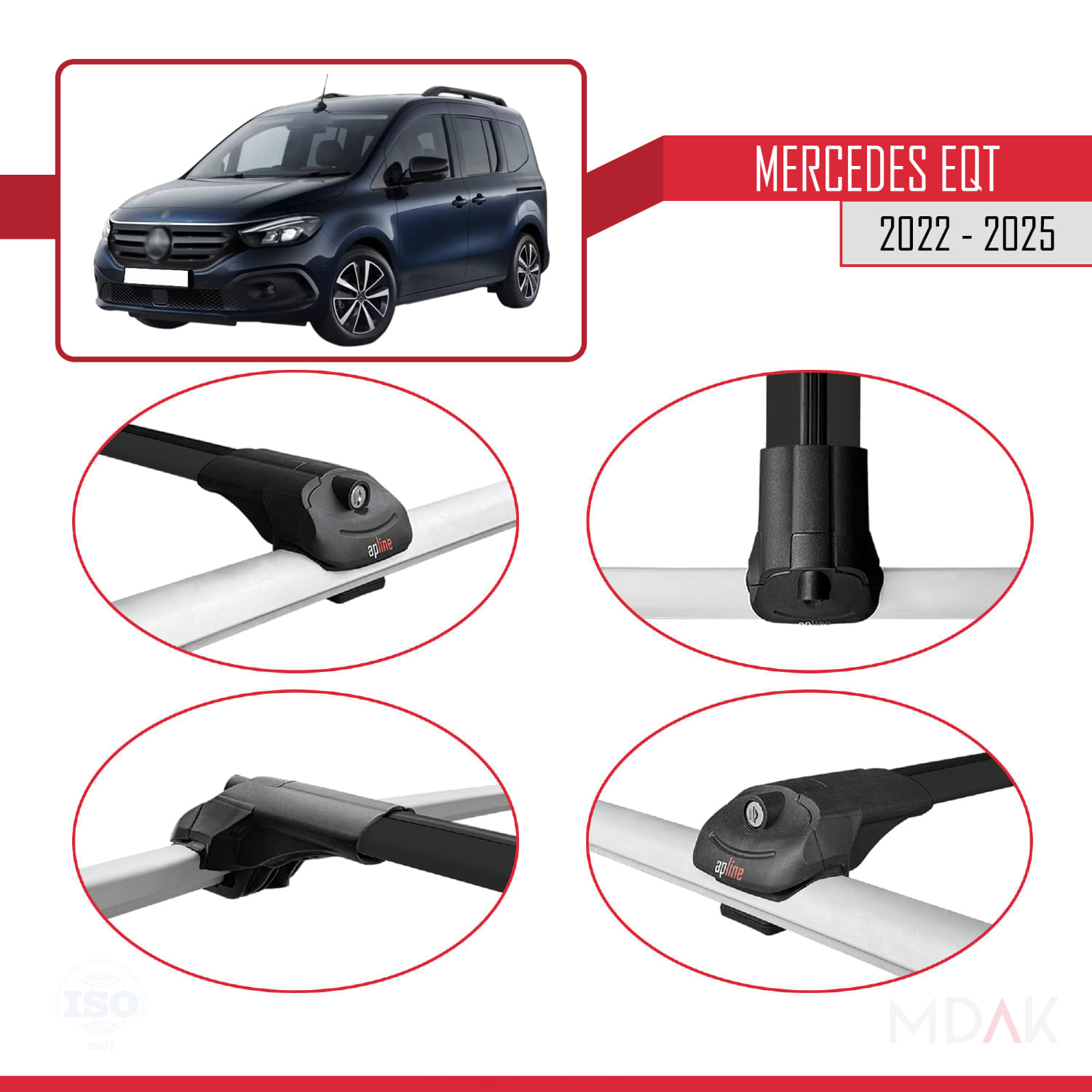 Mercedes EQT / Citan W420 2022-2025 Arası ile Uyumlu ACE-1 Ara Atkı Tavan Barı Siyah 2 Adet - Görsel 4