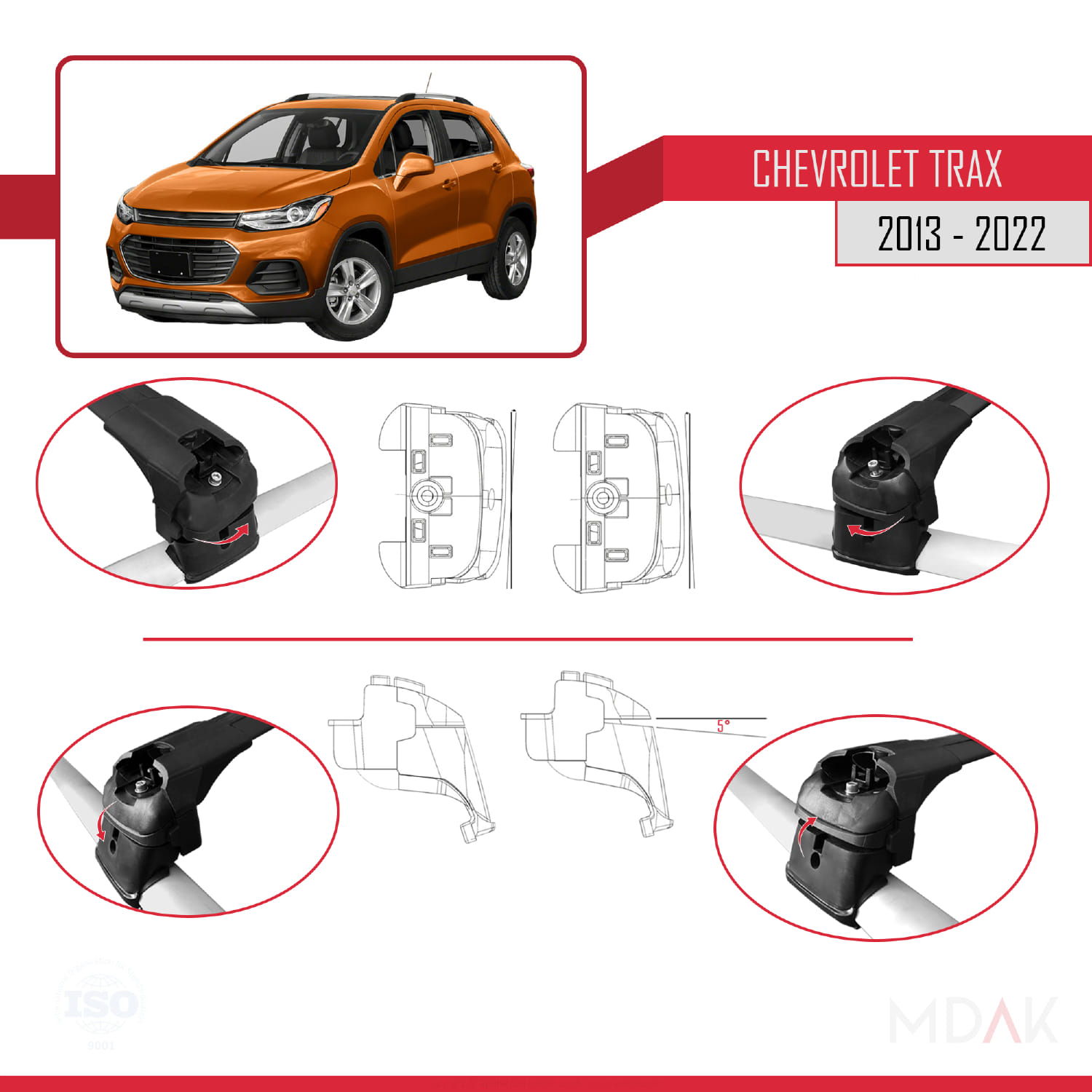 Chevrolet Trax (U200) 2013-2022 Arası ile Uyumlu ACE-2 Ara Atkı Tavan Barı Siyah 2 Adet - Görsel 4