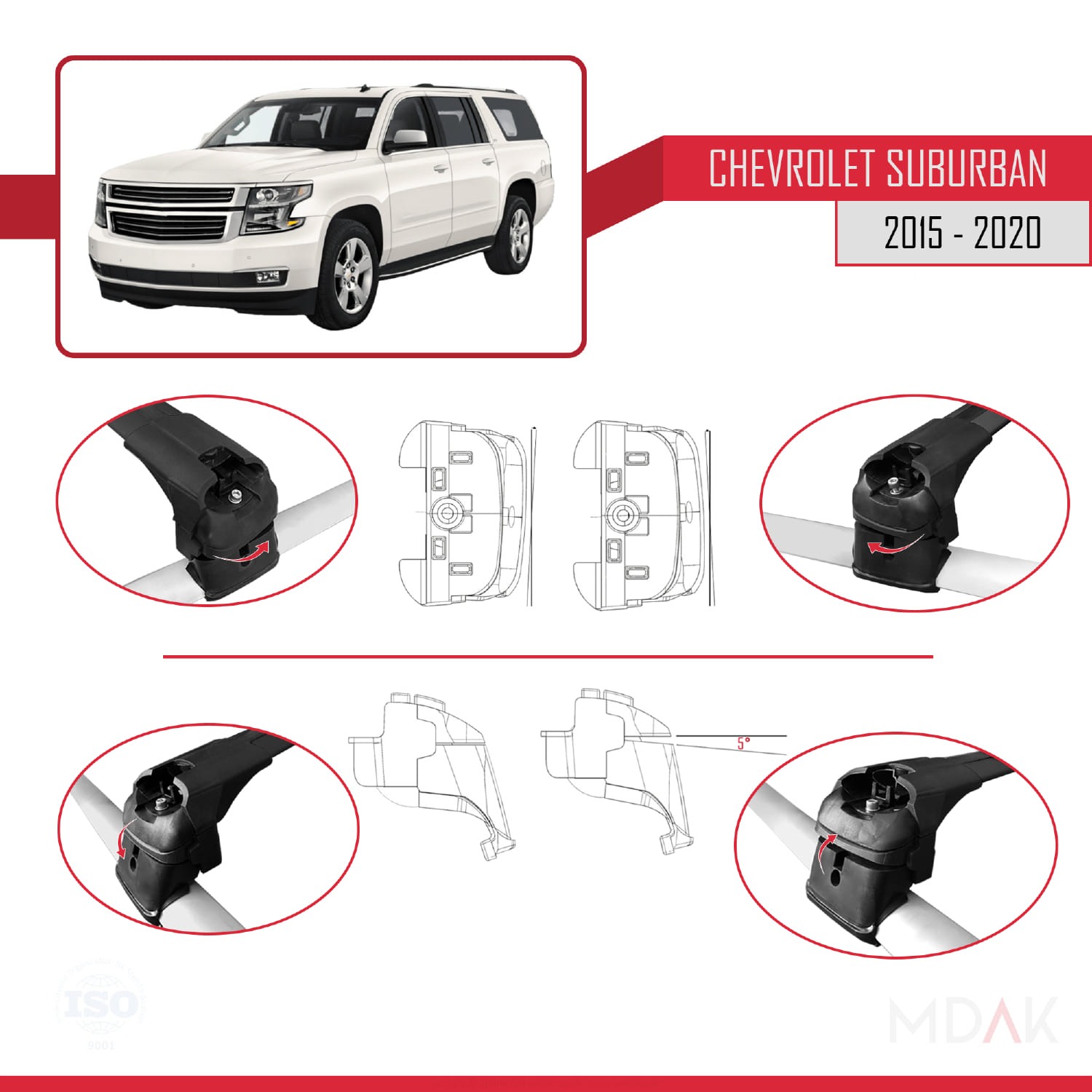 Chevrolet Suburban 2015-2020 Arası ile Uyumlu ACE-2 Ara Atkı Tavan Barı Siyah 2 Adet - Görsel 4