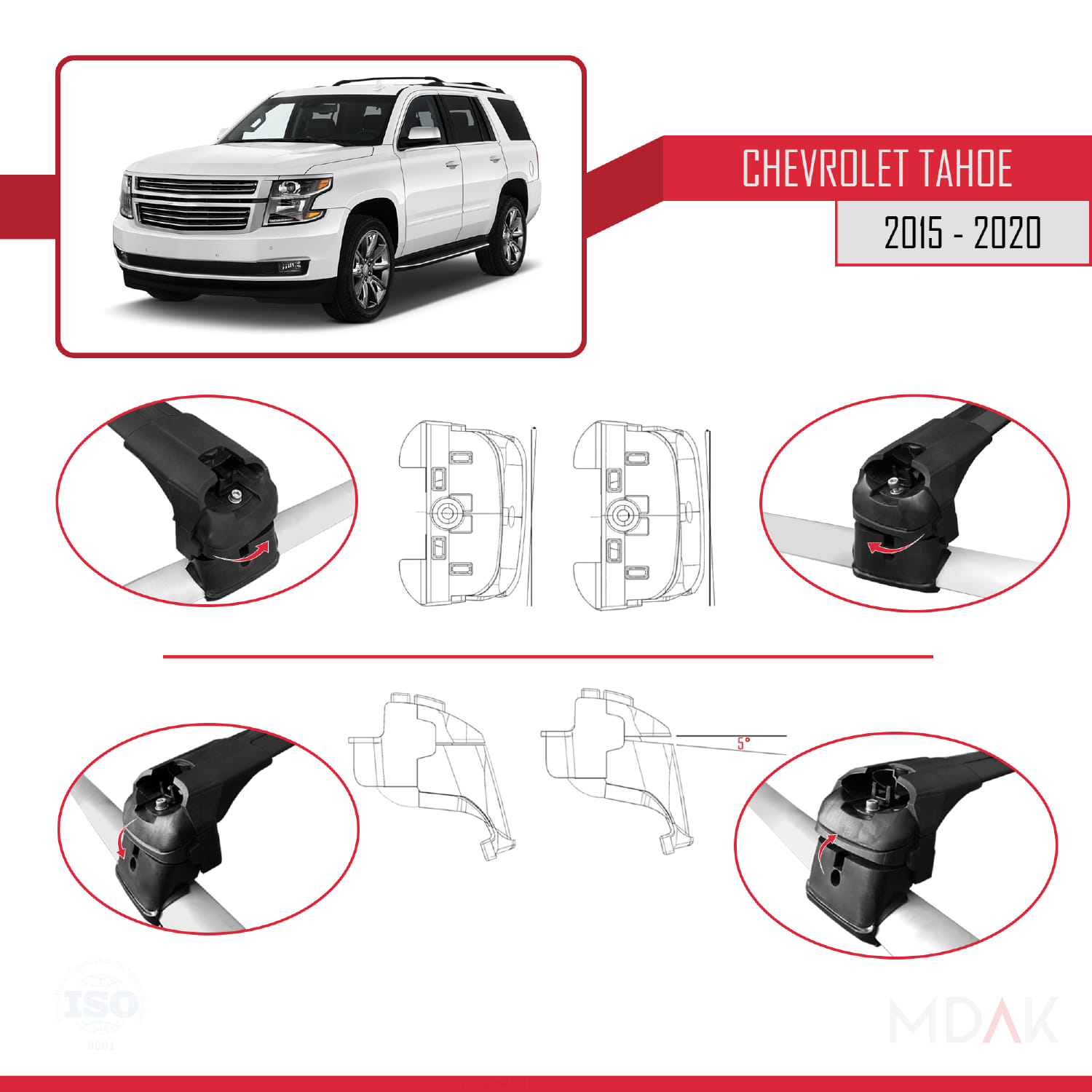Chevrolet Tahoe 4 2015-2020 Arası ile Uyumlu ACE-2 Ara Atkı Tavan Barı Siyah 2 Adet - Görsel 4