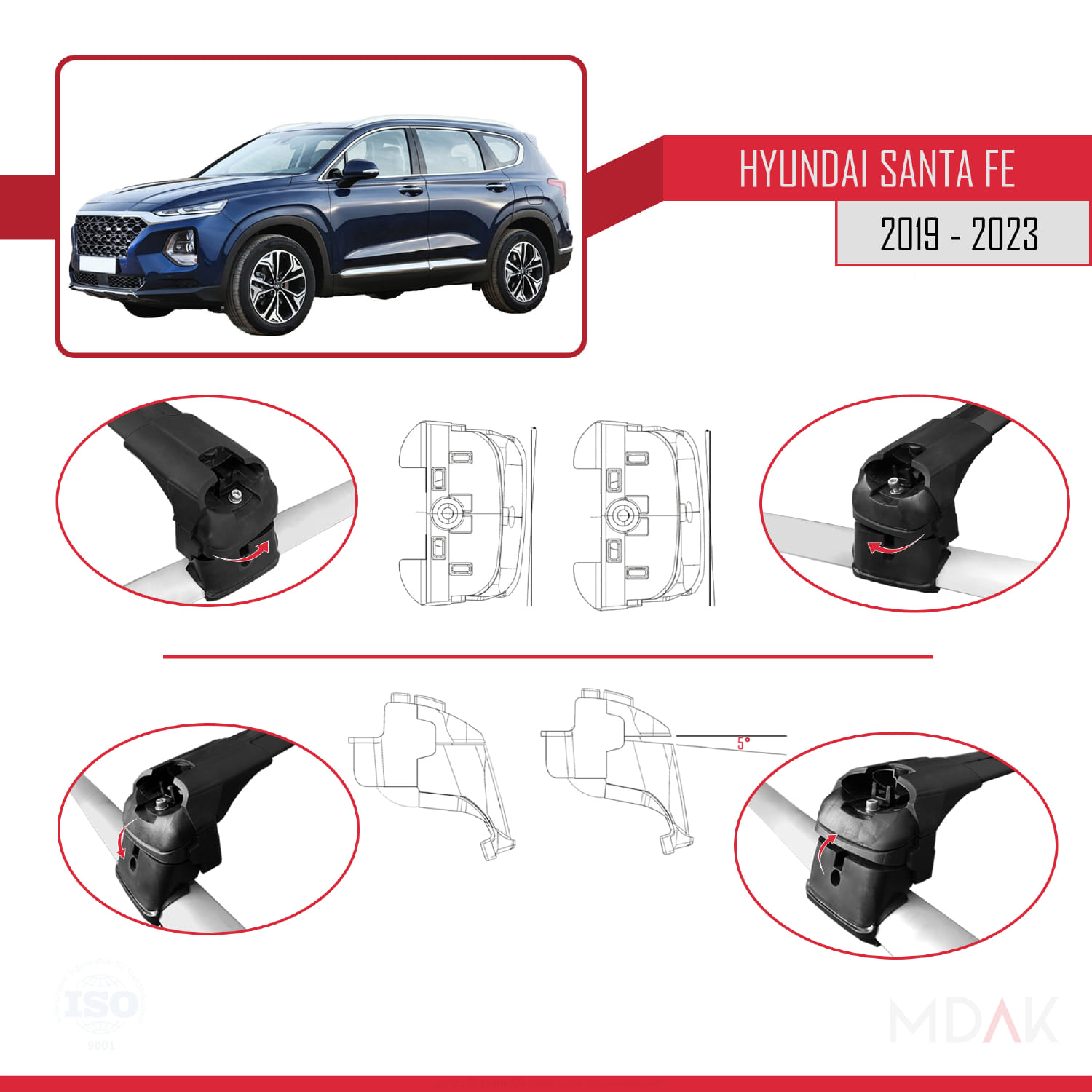 Hyundai Santa Fe 4 (TM) 2019-2023 Arası ile Uyumlu ACE-2 Ara Atkı Tavan Barı Siyah 2 Adet - Görsel 4