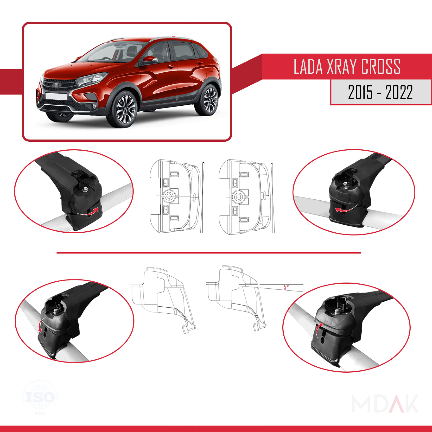 Lada Xray 2015-2022 Arası ile Uyumlu ACE-2 Ara Atkı Tavan Barı Siyah 2 Adet - Görsel 4