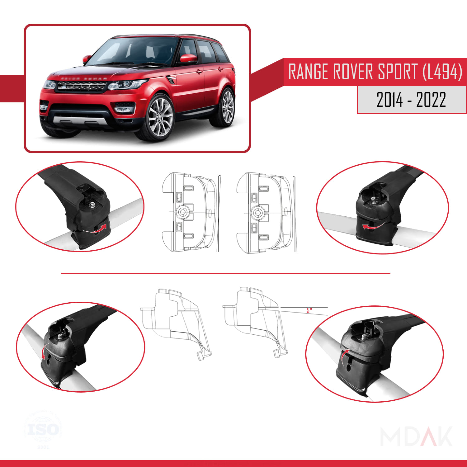 Land Rover Range Rover Sport 2 (L494) 2014-2022 Arası ile Uyumlu ACE-2 Ara Atkı Tavan Barı Siyah 2 Adet - Görsel 4
