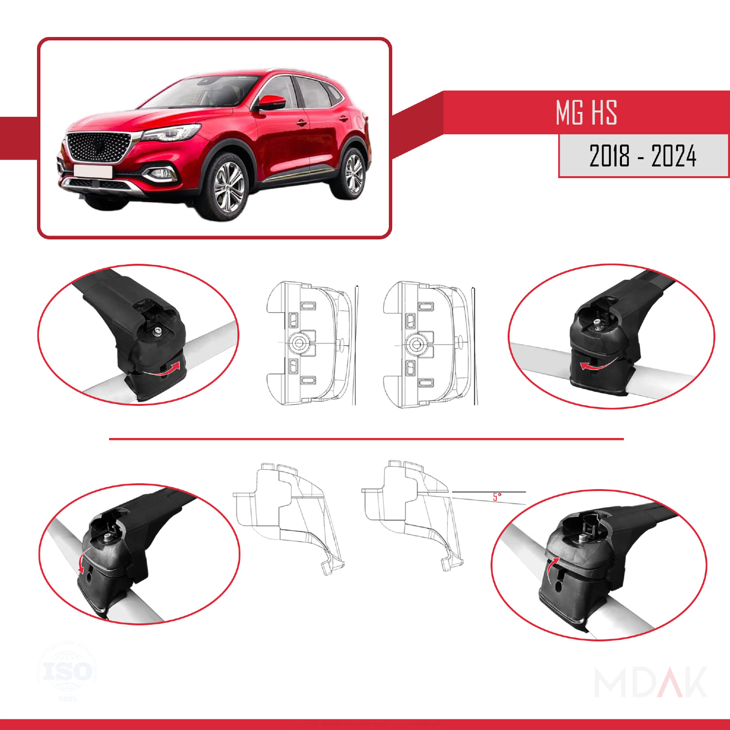 MG HS (AS23) 2018-2024 Arası ile Uyumlu ACE-2 Ara Atkı Tavan Barı Siyah 2 Adet - Görsel 4