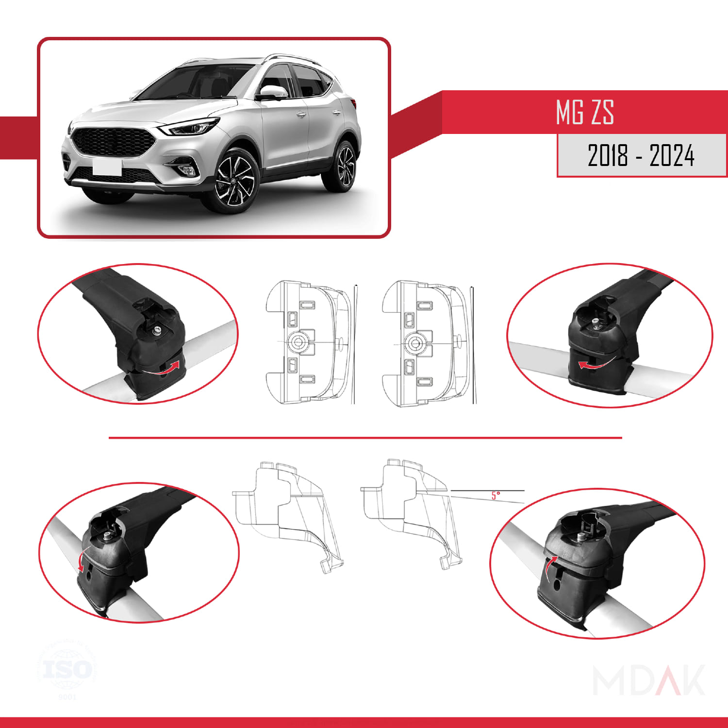 MG ZS 2018-2024 Arası ile Uyumlu ACE-2 Ara Atkı Tavan Barı Siyah 2 Adet - Görsel 4