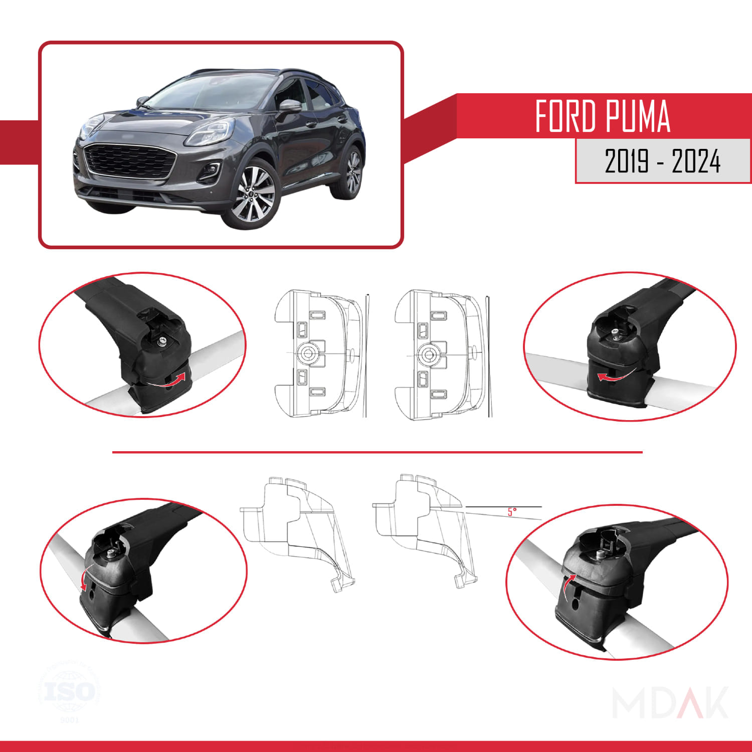 Ford Puma 2019-2024 Arası ile uyumlu Ara Atkı ACE-2 Ara Atkı Tavan Barı Siyah 2 Adet - Görsel 4
