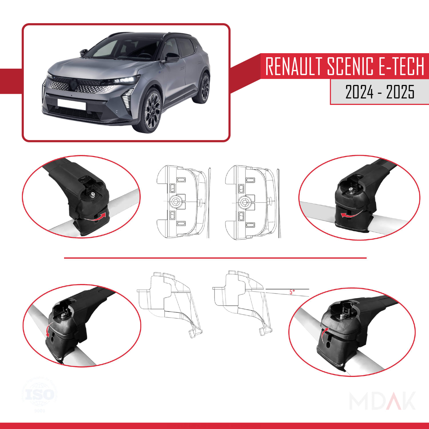 Renault Scenic E-Tech 2024-2025 Arası ile Uyumlu ACE-2 Ara Atkı Tavan Barı Siyah 2 Adet - Görsel 4