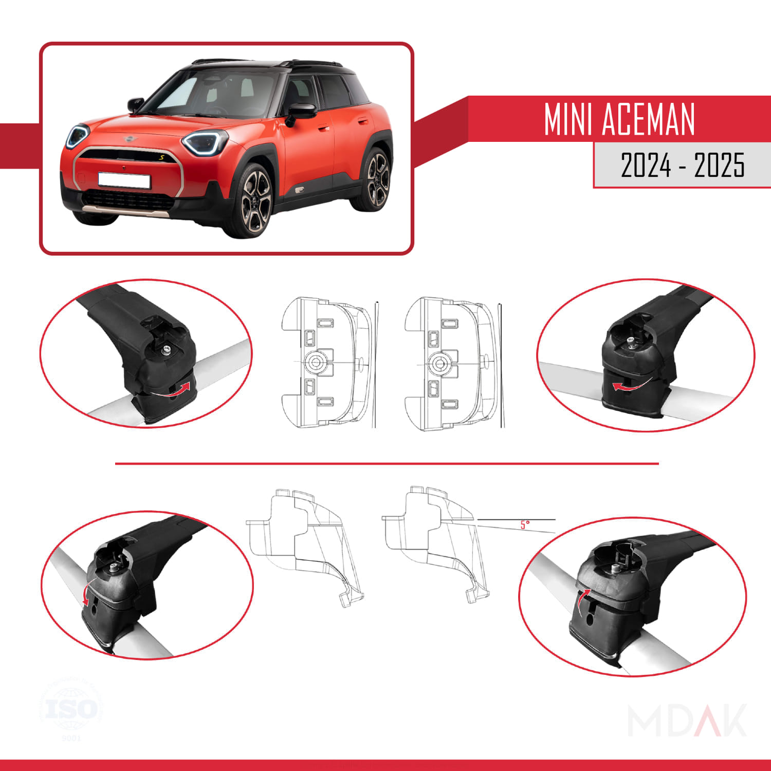Mini Aceman SE 2024-2025 Arası ile Uyumlu ACE-2 Ara Atkı Tavan Barı Siyah 2 Adet - Görsel 4