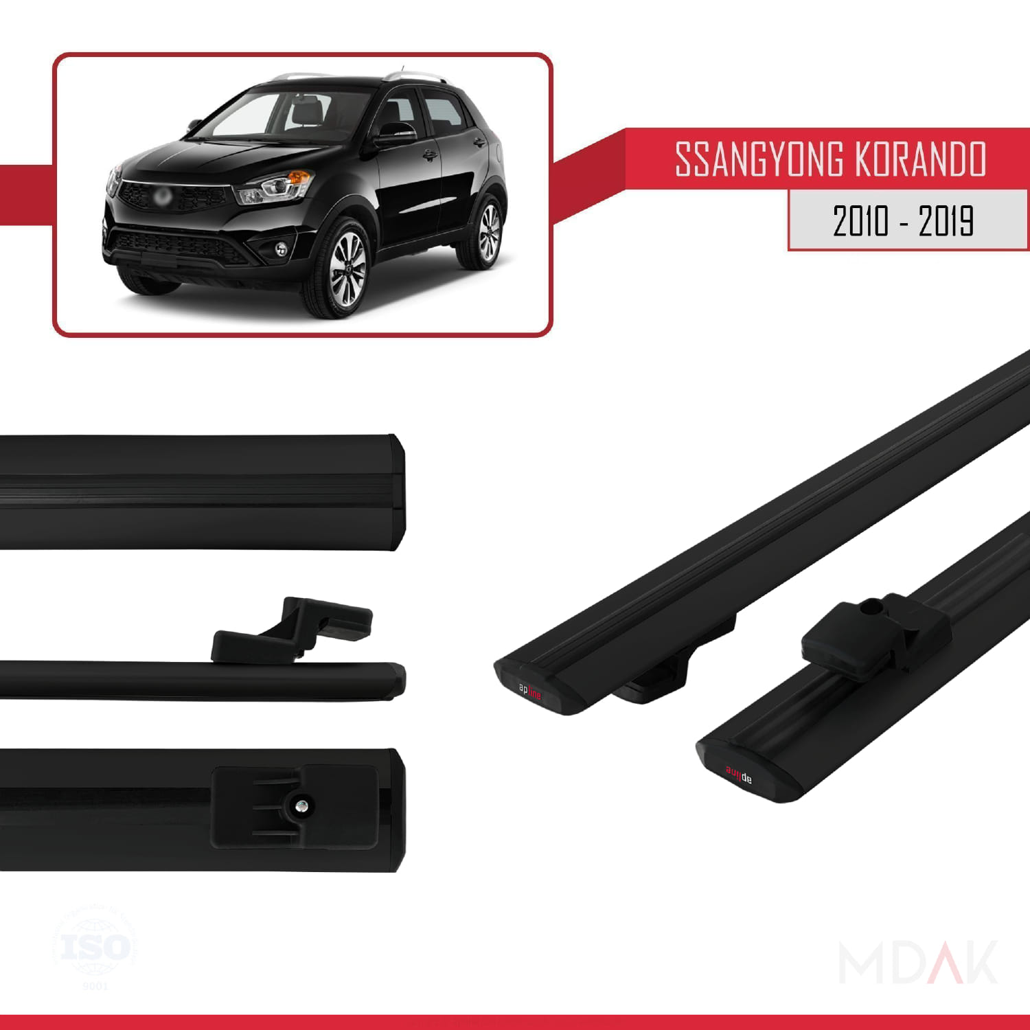 Ssangyong Korando 3 (C200) 2010-2019 Arası ile Uyumlu BASIC Model Ara Atkı Tavan Barı Siyah 2 Adet - Görsel 3