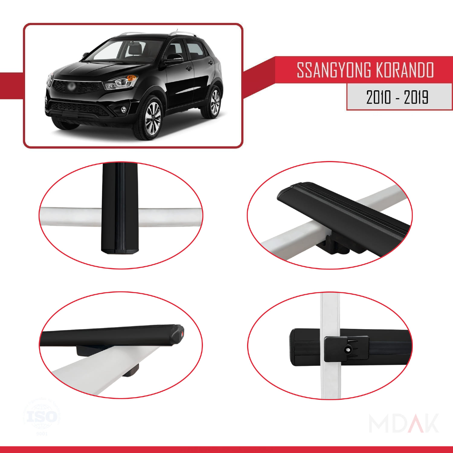 Ssangyong Korando 3 (C200) 2010-2019 Arası ile Uyumlu BASIC Model Ara Atkı Tavan Barı Siyah 2 Adet - Görsel 4