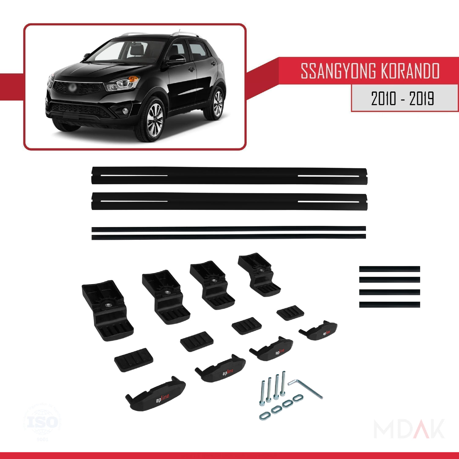Ssangyong Korando 3 (C200) 2010-2019 Arası ile Uyumlu BASIC Model Ara Atkı Tavan Barı Siyah 2 Adet - Görsel 6