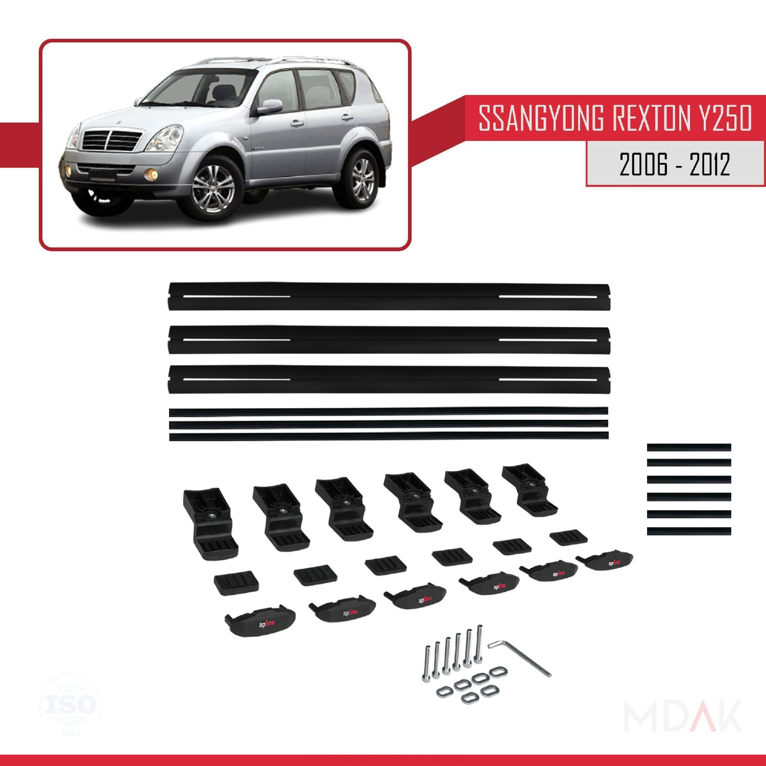 Ssangyong Korando 3 (C200) 2010-2019 Arası ile Uyumlu BASIC Model Ara Atkı Tavan Barı Siyah 3 Adet - Görsel 6