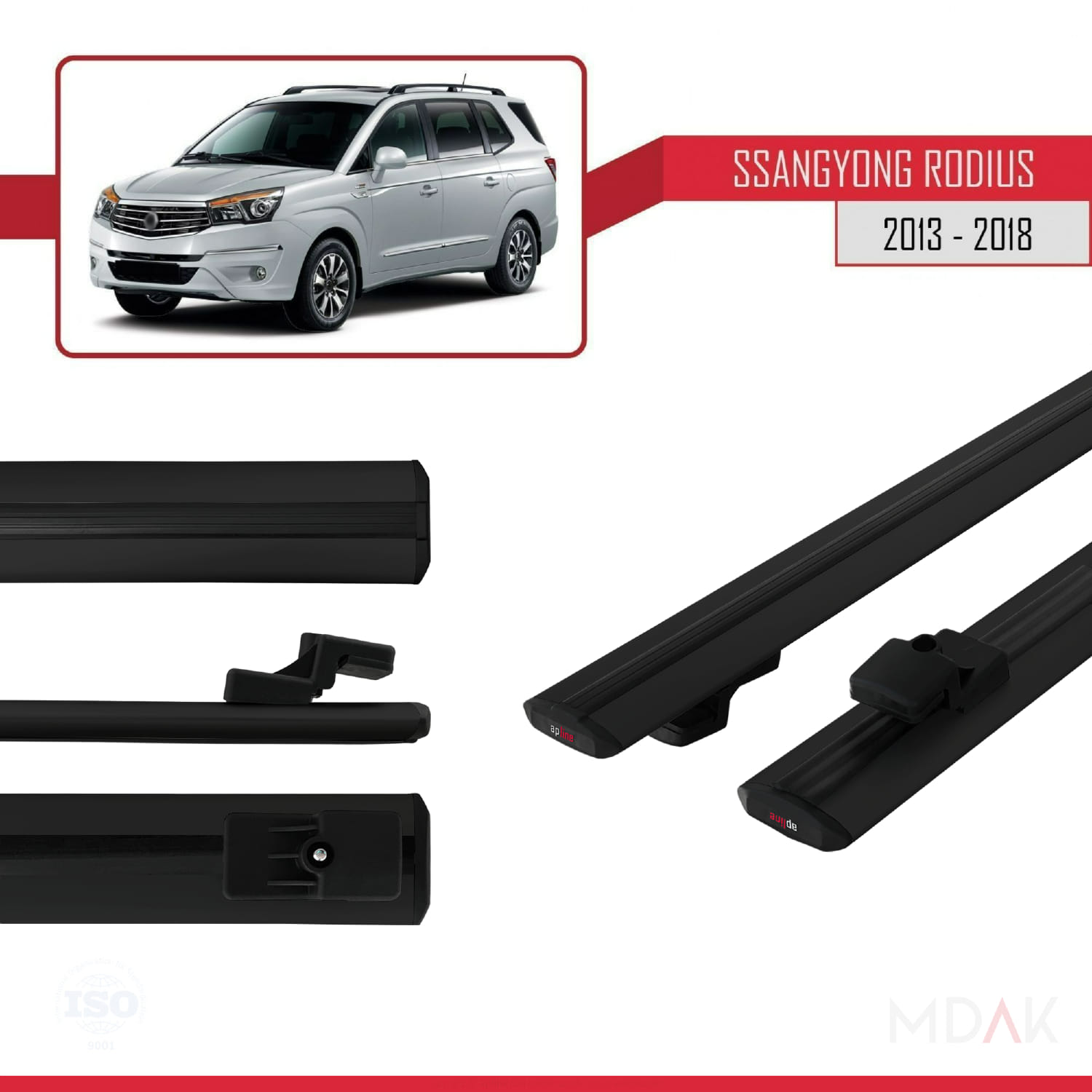 Ssangyong Rodius 2 2013-2018 Arası ile Uyumlu BASIC Model Ara Atkı Tavan Barı Siyah 2 Adet - Görsel 3