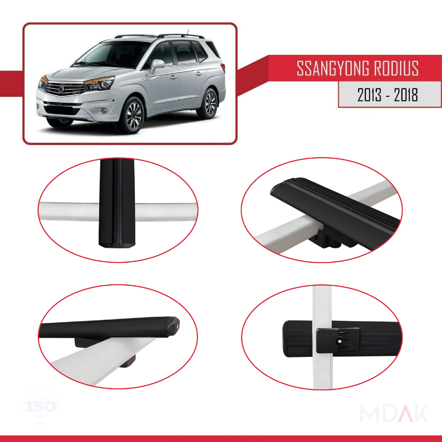 Ssangyong Rodius 2 2013-2018 Arası ile Uyumlu BASIC Model Ara Atkı Tavan Barı Siyah 2 Adet - Görsel 4