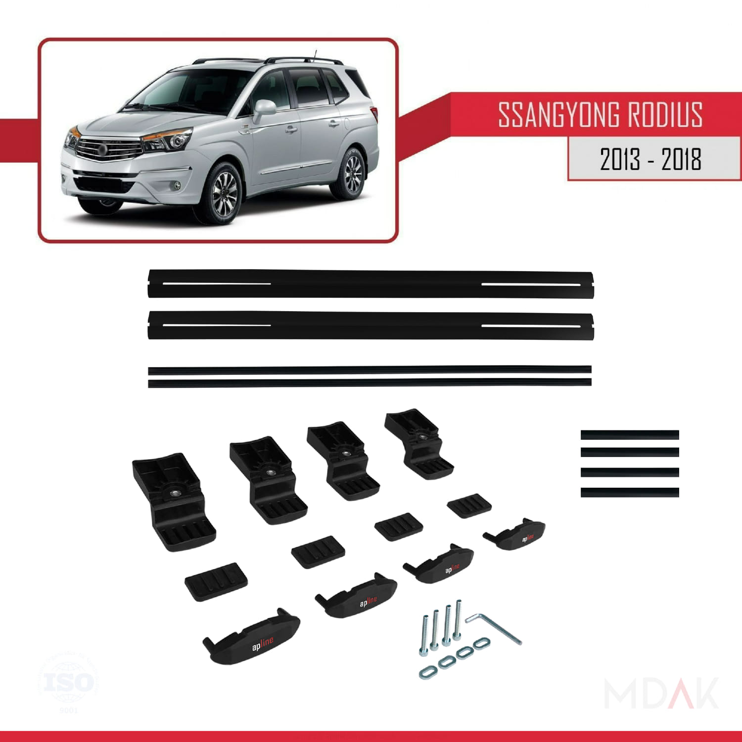 Ssangyong Rodius 2 2013-2018 Arası ile Uyumlu BASIC Model Ara Atkı Tavan Barı Siyah 2 Adet - Görsel 6