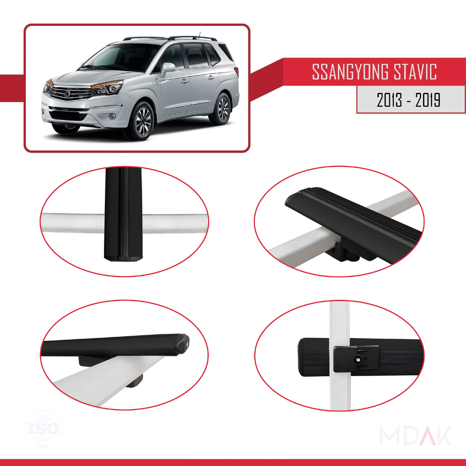 Ssangyong Stavic 2 2013-2019 Arası ile Uyumlu BASIC Model Ara Atkı Tavan Barı Siyah 2 Adet - Görsel 4