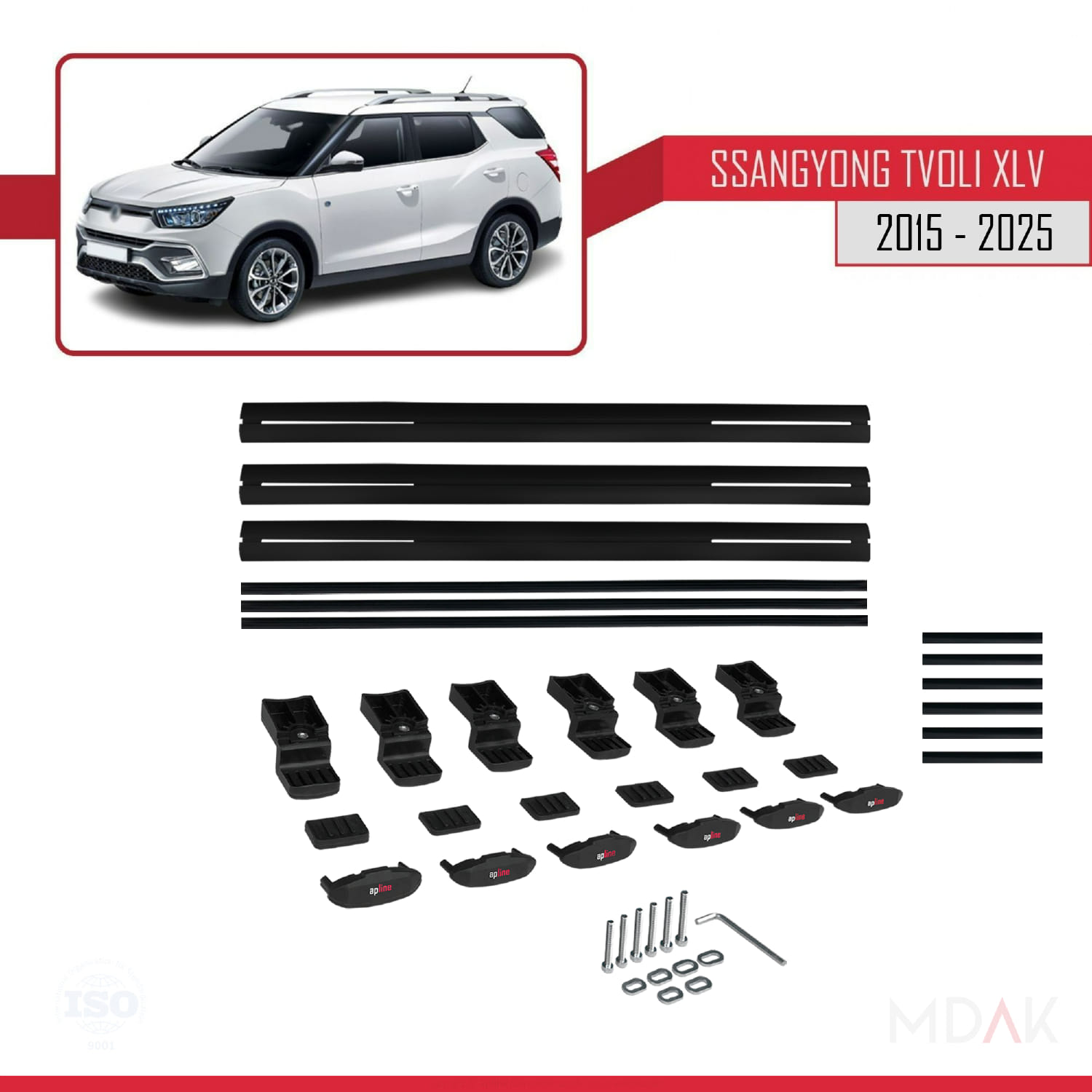 Ssangyong Tivoli XLV 2015-2023 Arası ile Uyumlu BASIC Model Ara Atkı Tavan Barı Siyah 3 Adet - Görsel 6