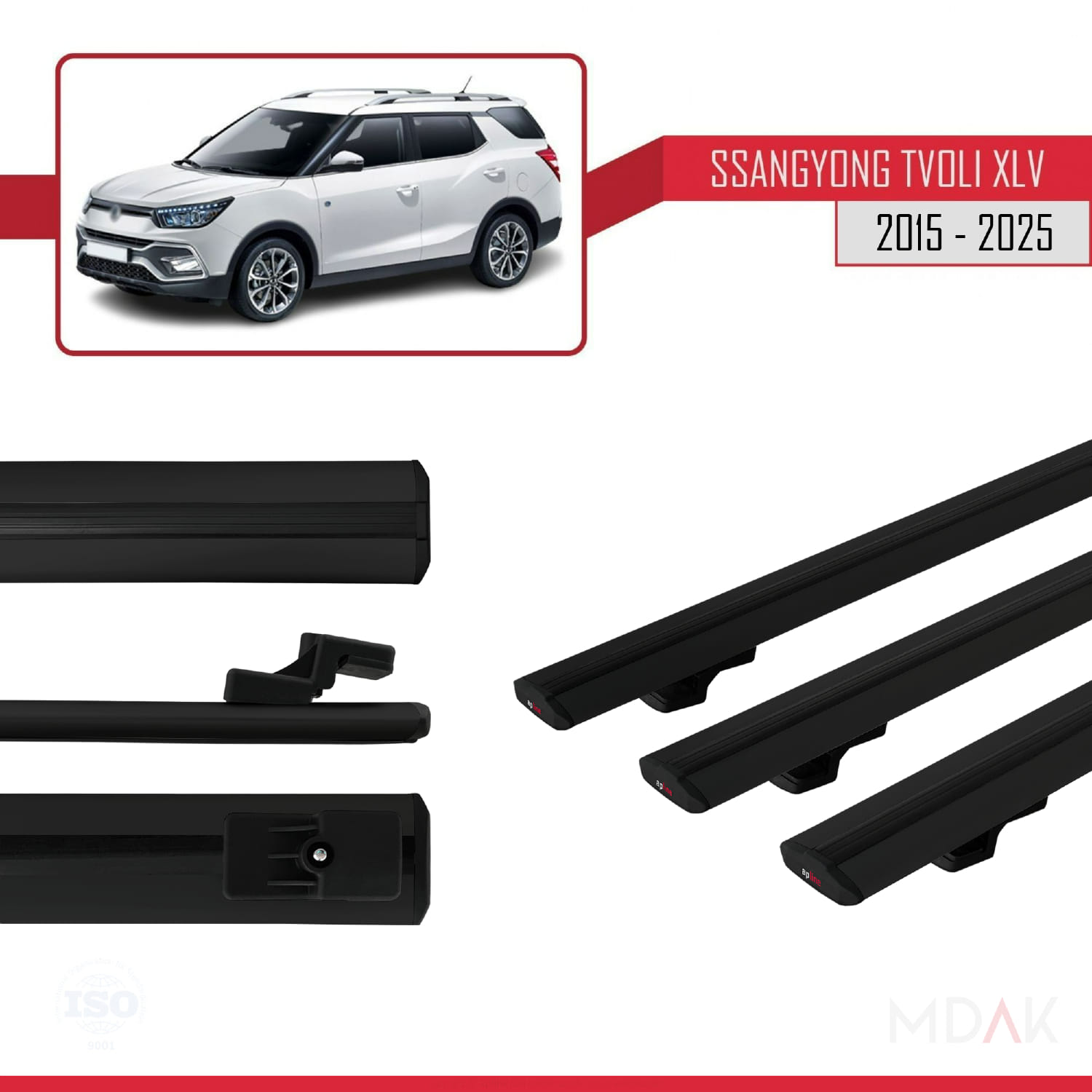 Ssangyong Tivoli XLV 2015-2023 Arası ile Uyumlu BASIC Model Ara Atkı Tavan Barı Siyah 3 Adet - Görsel 3