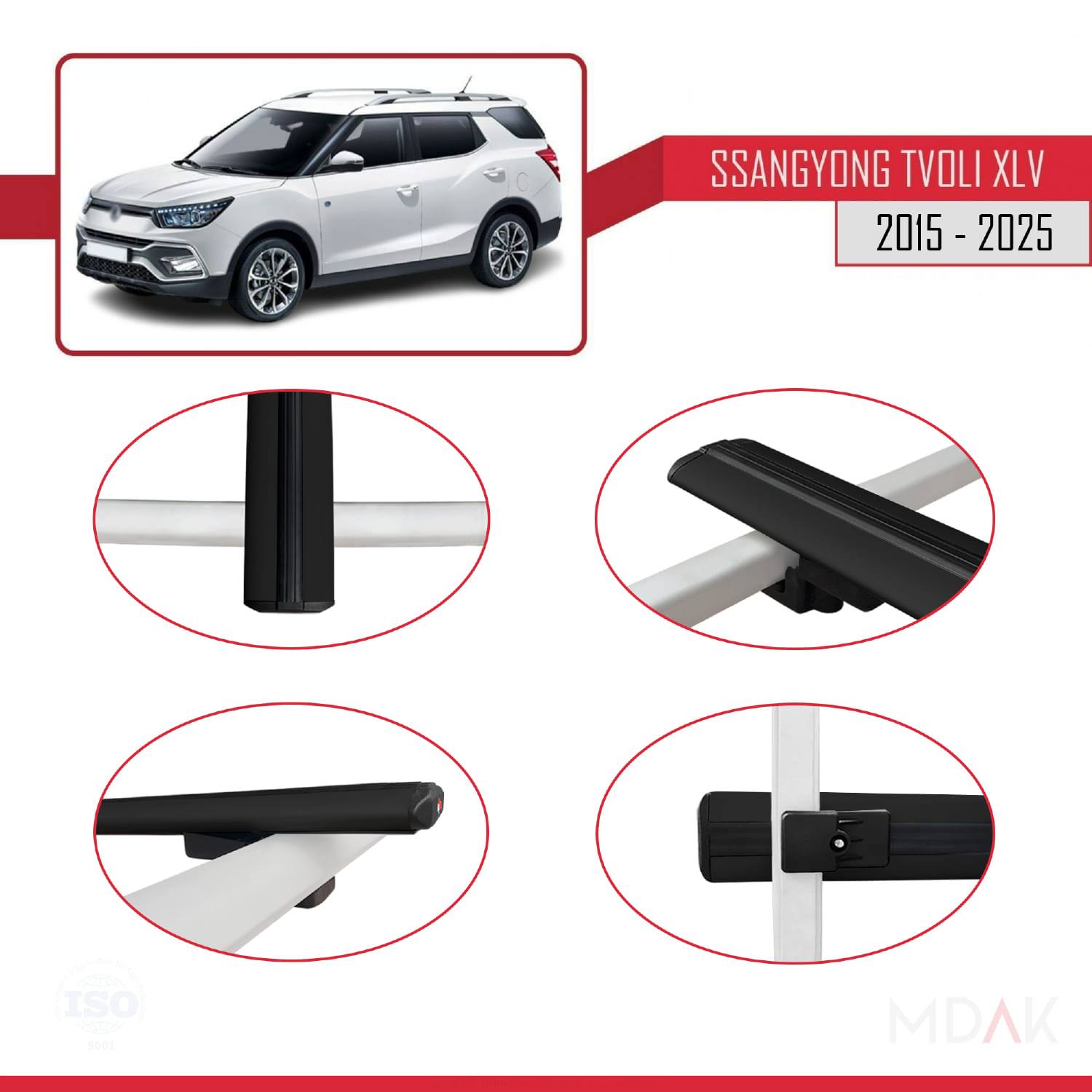 Ssangyong Tivoli XLV 2015-2023 Arası ile Uyumlu BASIC Model Ara Atkı Tavan Barı Siyah 3 Adet - Görsel 4