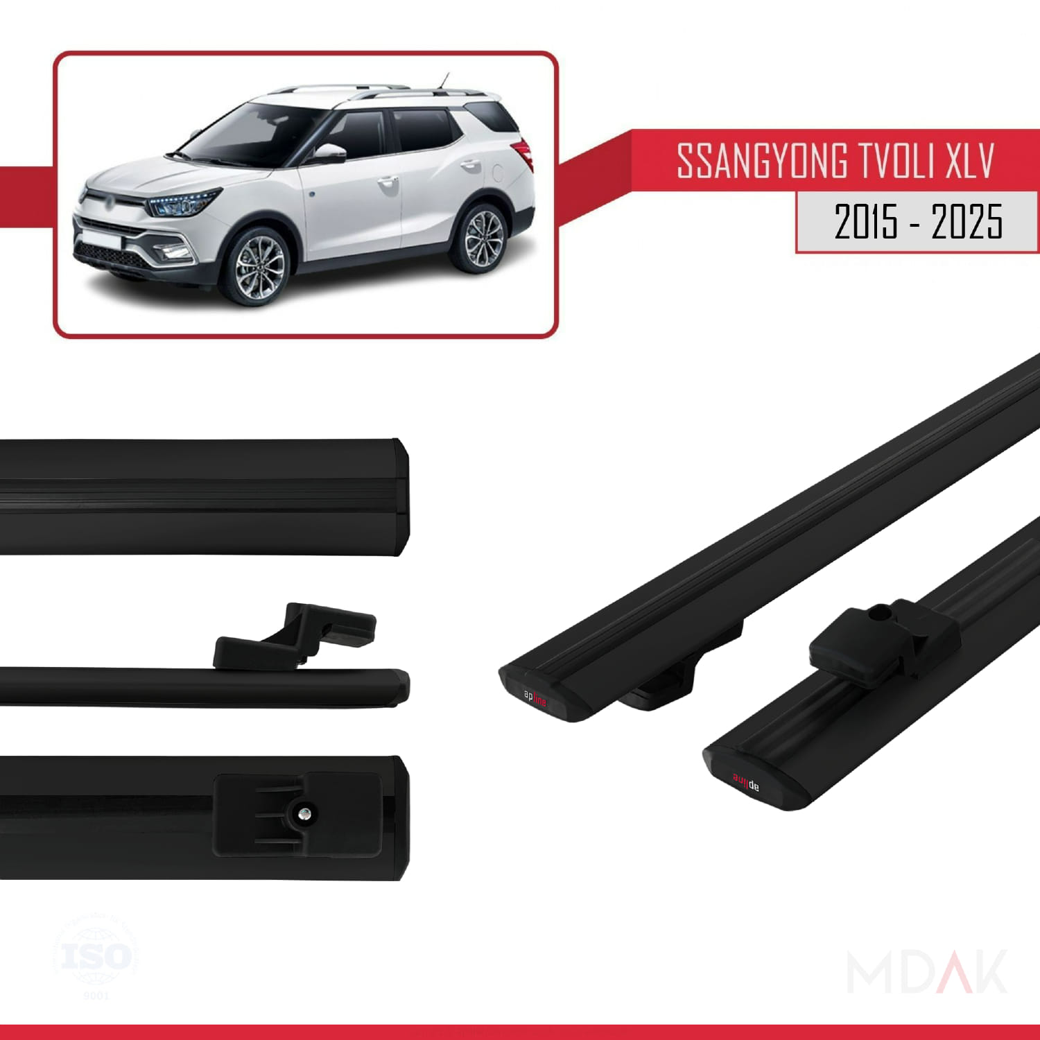 Ssangyong Tivoli XLV 2015-2023 Arası ile Uyumlu BASIC Model Ara Atkı Tavan Barı Siyah 2 Adet - Görsel 3