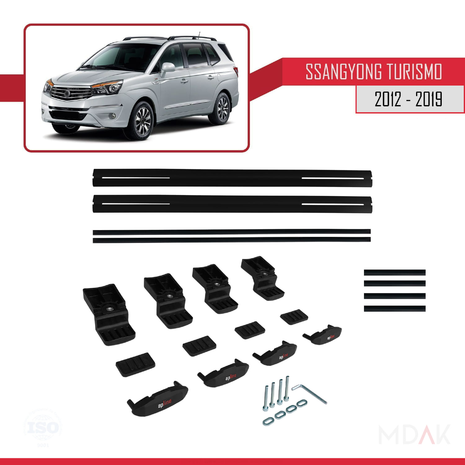 Ssangyong Turismo 2012-2019 Arası ile Uyumlu BASIC Model Ara Atkı Tavan Barı Siyah 2 Adet - Görsel 6