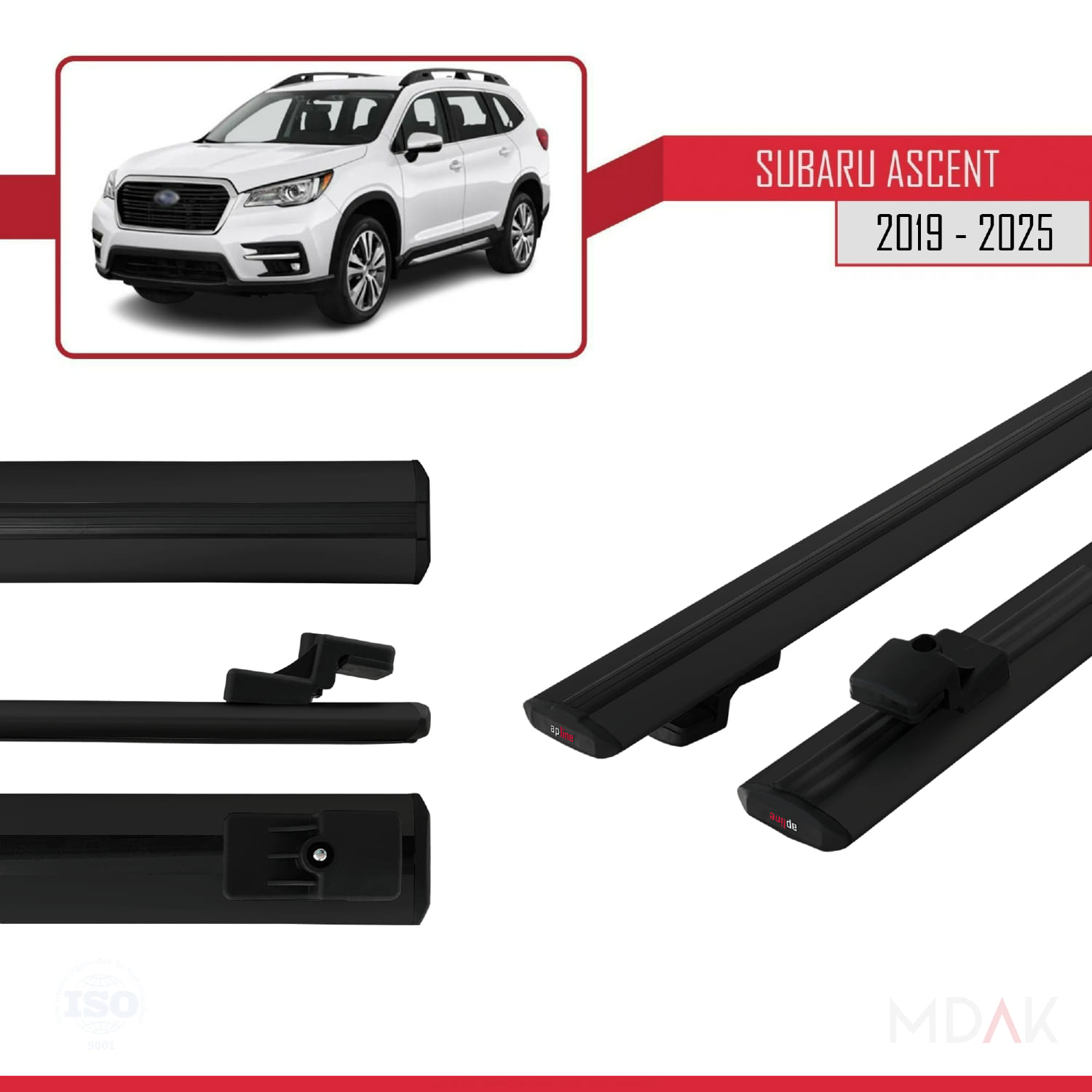 Subaru Ascent 2019 ve Sonrası ile Uyumlu BASIC Model Ara Atkı Tavan Barı Siyah 2 Adet - Görsel 3