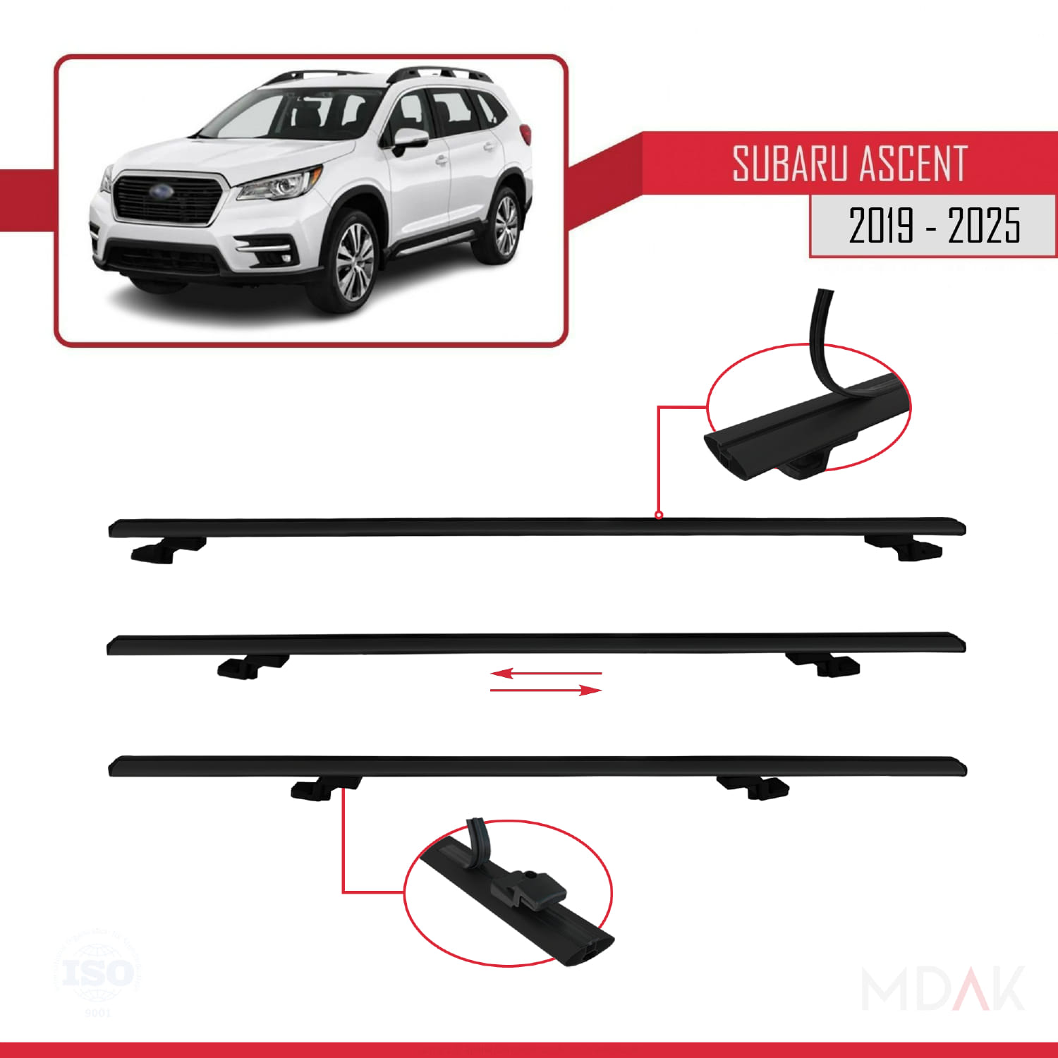 Subaru Ascent 2019 ve Sonrası ile Uyumlu BASIC Model Ara Atkı Tavan Barı Siyah 2 Adet - Görsel 5