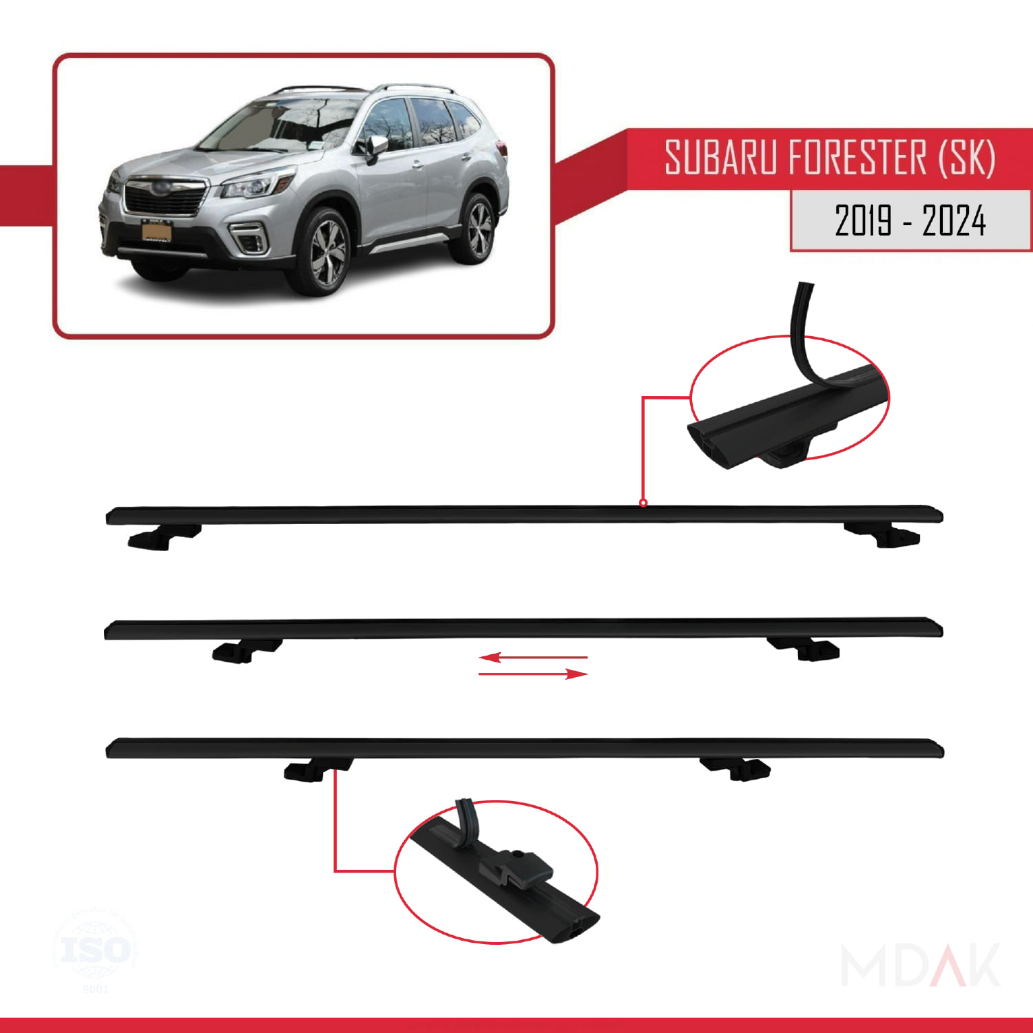Subaru Forester 5 (SK) 2019-2024 Arası ile Uyumlu BASIC Model Ara Atkı Tavan Barı Siyah 3 Adet - Görsel 5