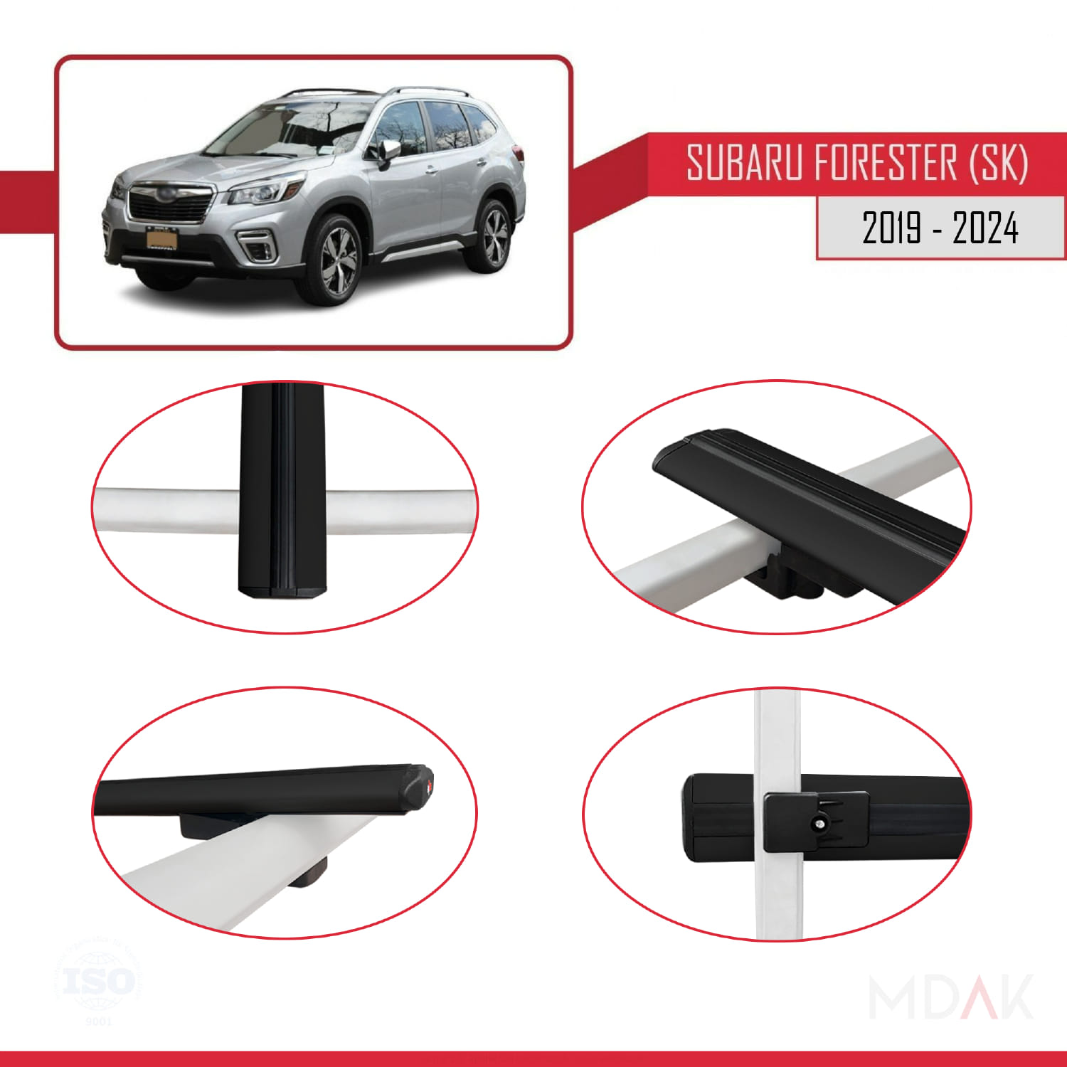 Subaru Forester 5 (SK) 2019-2024 Arası ile Uyumlu BASIC Model Ara Atkı Tavan Barı Siyah 2 Adet - Görsel 4