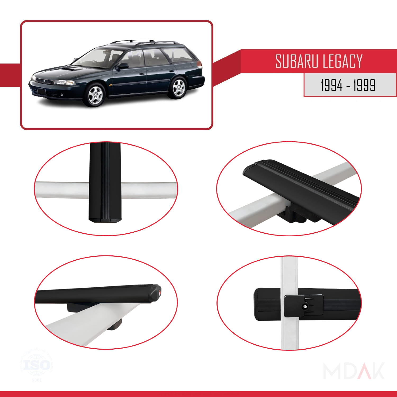 Subaru Legacy 2 (BD) 1994-1999 Arası ile Uyumlu BASIC Model Ara Atkı Tavan Barı Siyah 3 Adet - Görsel 4