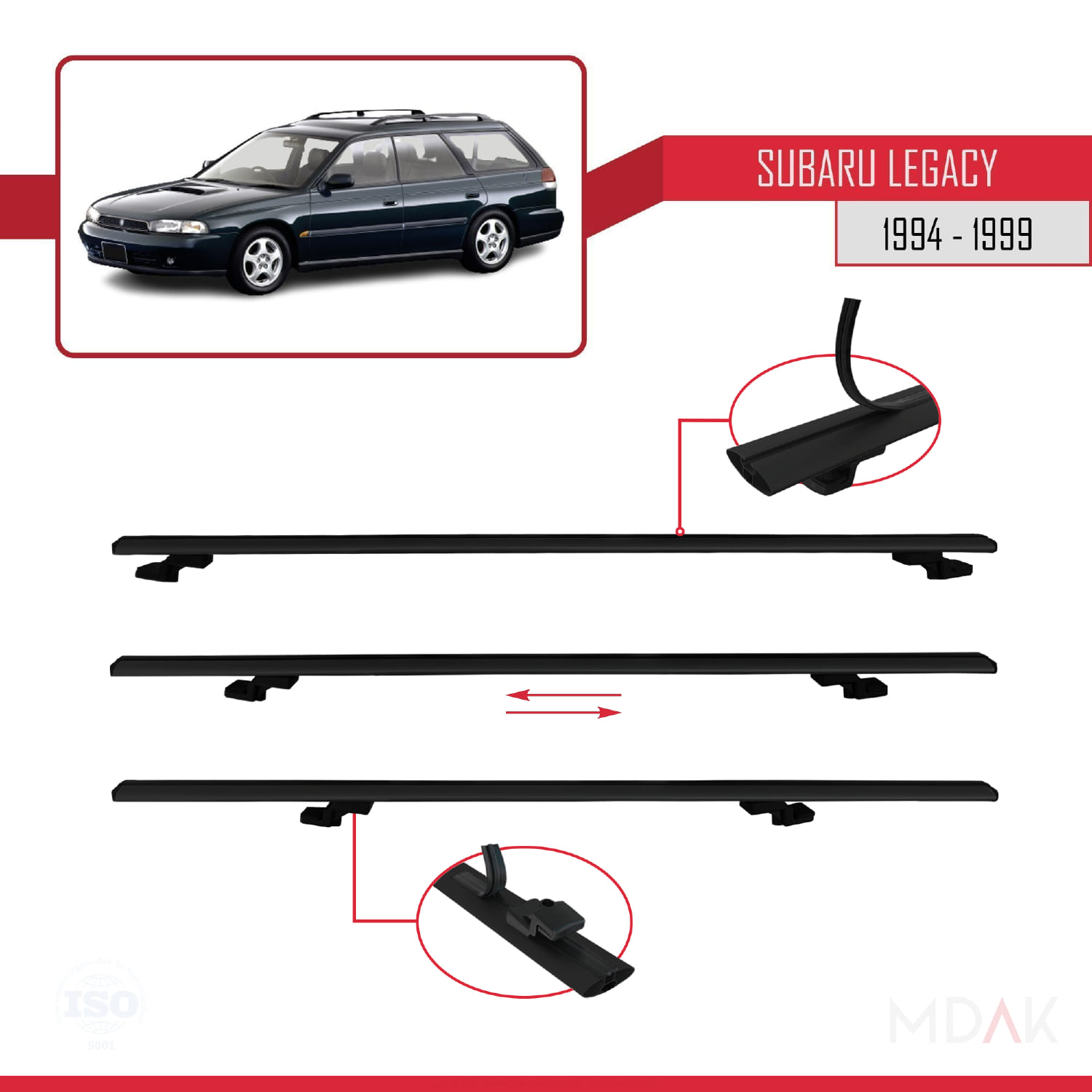 Subaru Legacy 2 (BD) 1994-1999 Arası ile Uyumlu BASIC Model Ara Atkı Tavan Barı Siyah 3 Adet - Görsel 5