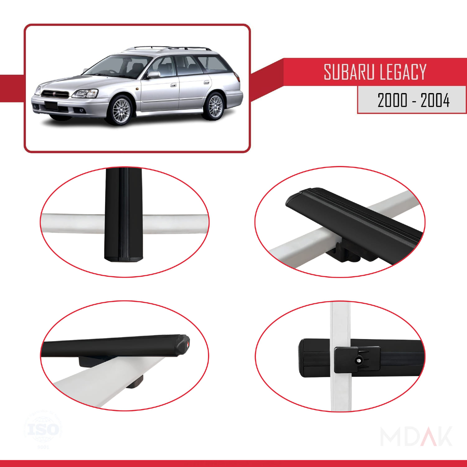 Subaru Legacy 3 (BE) 2000-2004 Arası ile Uyumlu BASIC Model Ara Atkı Tavan Barı Siyah 2 Adet - Görsel 4
