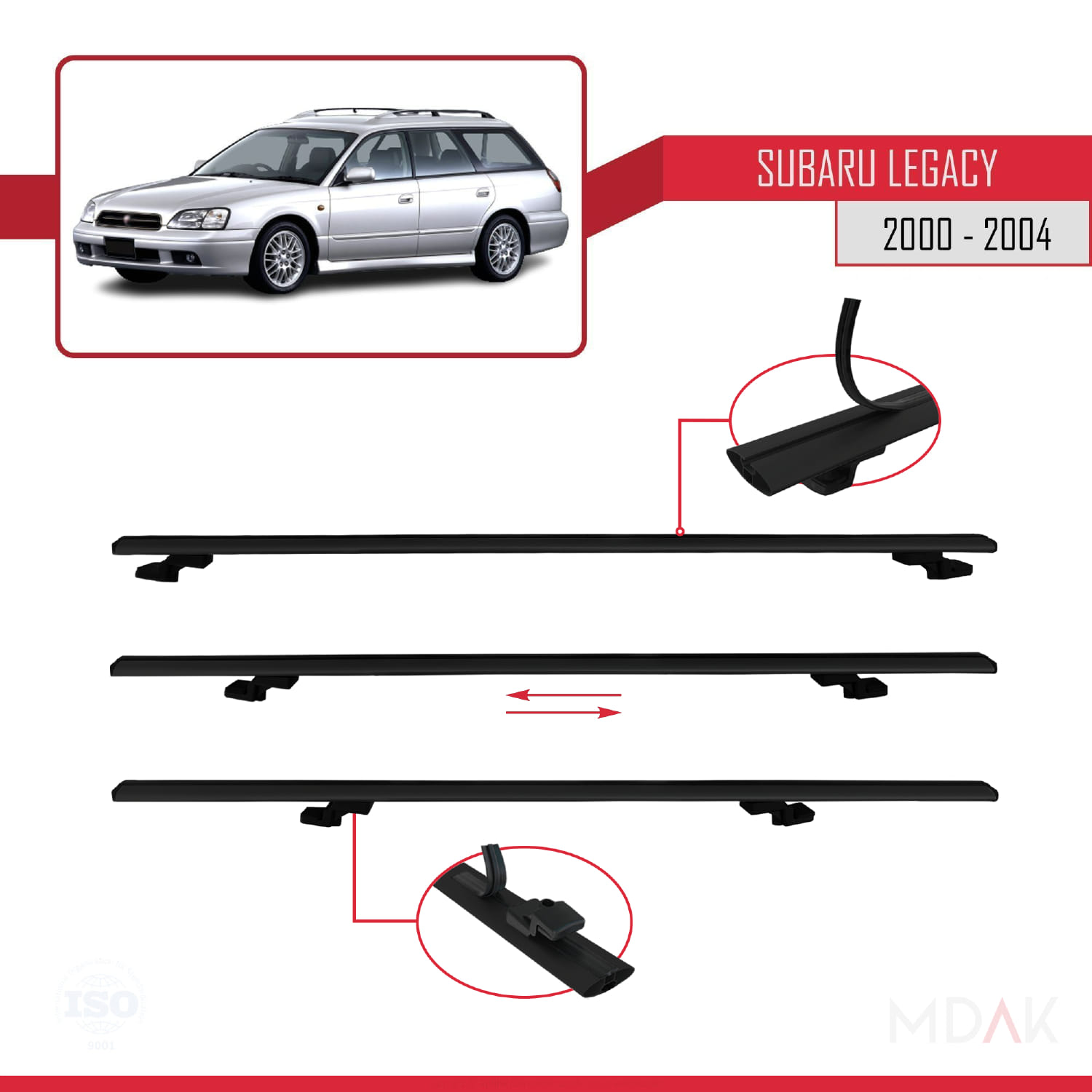 Subaru Legacy 3 (BE) 2000-2004 Arası ile Uyumlu BASIC Model Ara Atkı Tavan Barı Siyah 2 Adet - Görsel 5