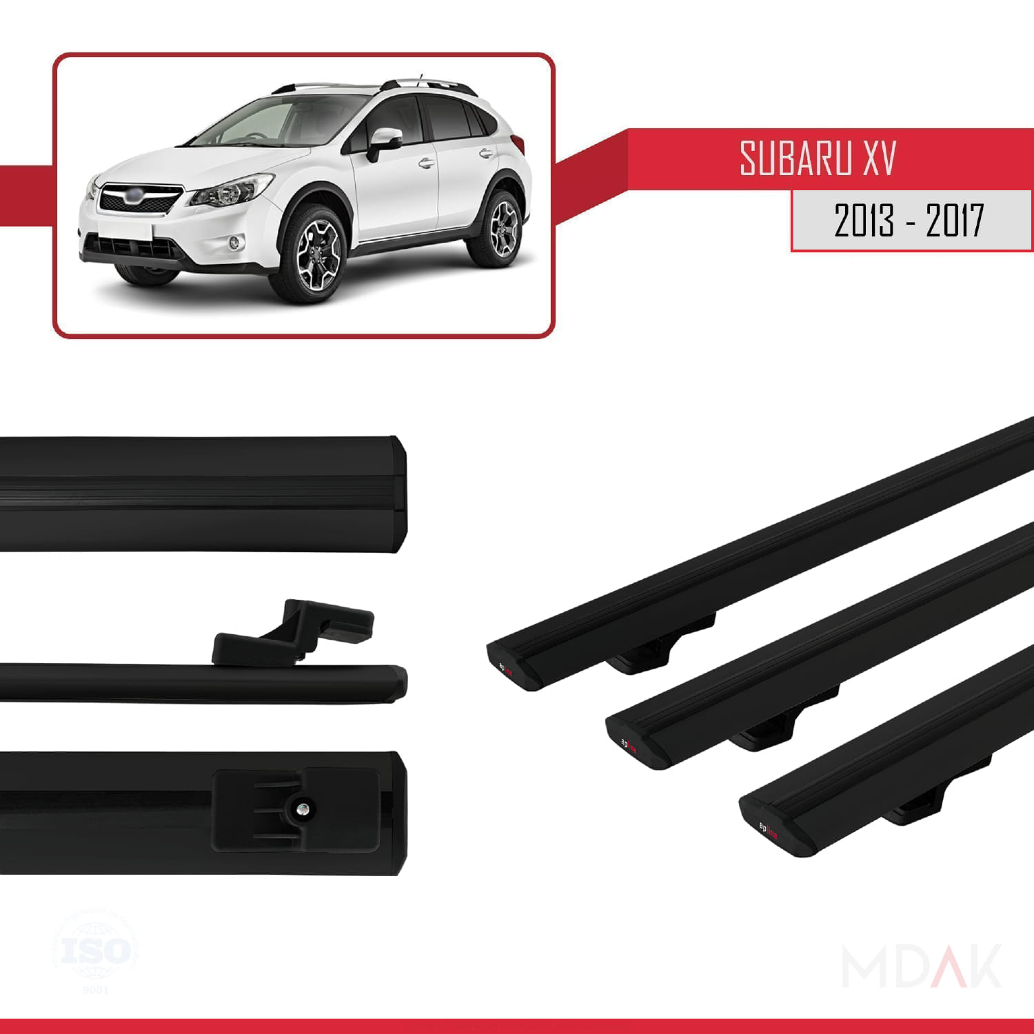 Subaru XV 2013-2017 Arası ile Uyumlu BASIC Model Ara Atkı Tavan Barı Siyah 3 Adet - Görsel 3