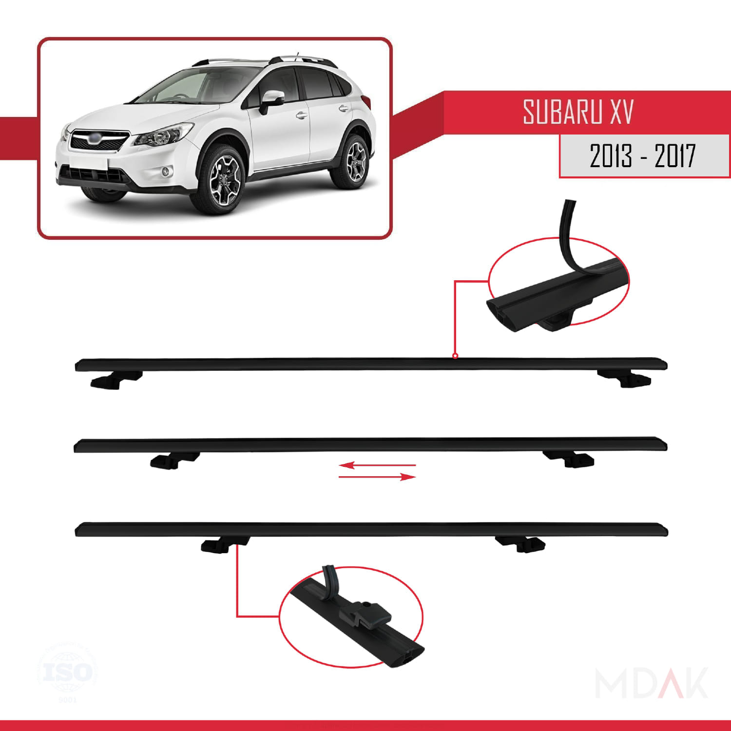 Subaru XV 2013-2017 Arası ile Uyumlu BASIC Model Ara Atkı Tavan Barı Siyah 3 Adet - Görsel 5