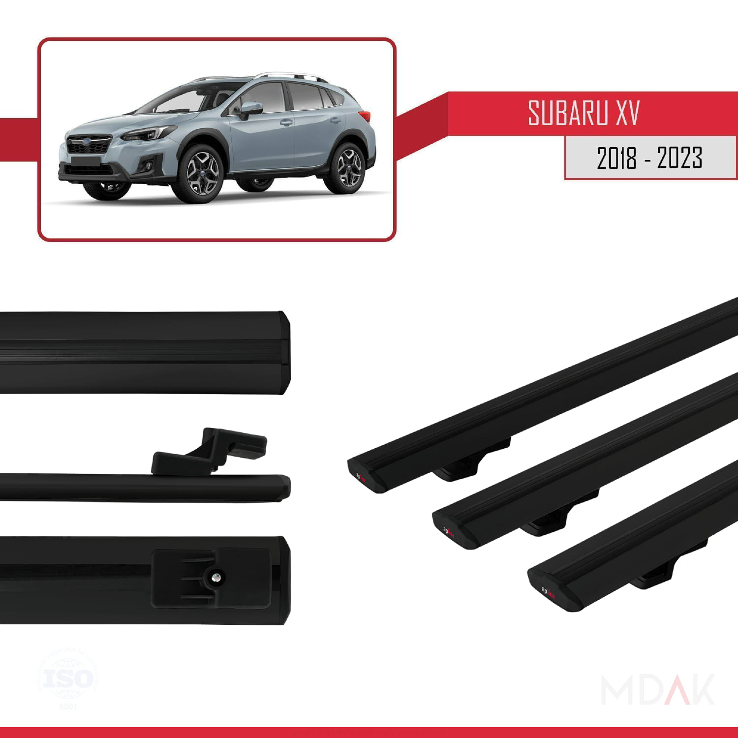 Subaru XV 2 2018-2023 Arası ile Uyumlu BASIC Model Ara Atkı Tavan Barı Siyah 3 Adet - Görsel 3