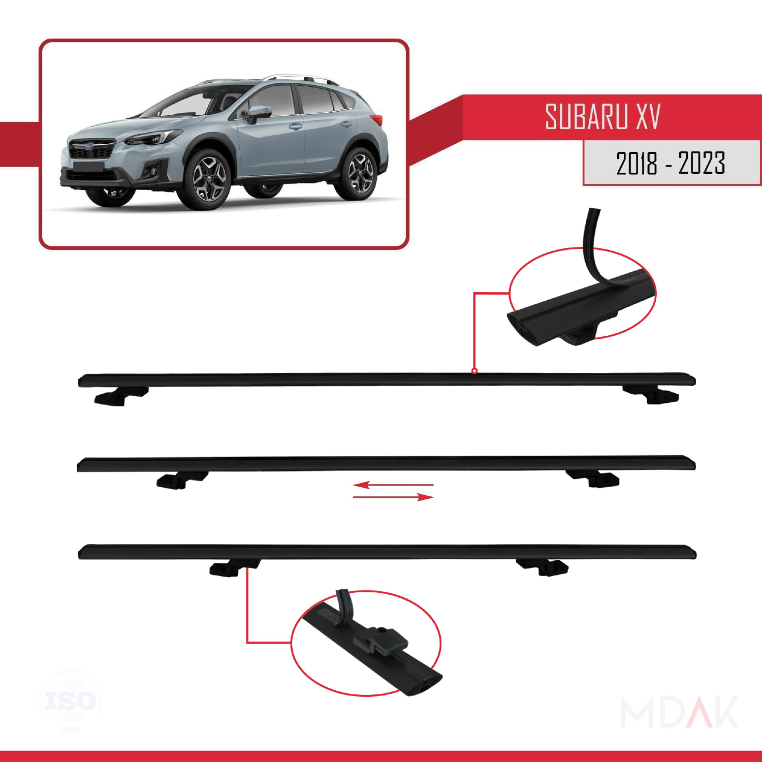 Subaru XV 2 2018-2023 Arası ile Uyumlu BASIC Model Ara Atkı Tavan Barı Siyah 2 Adet - Görsel 5