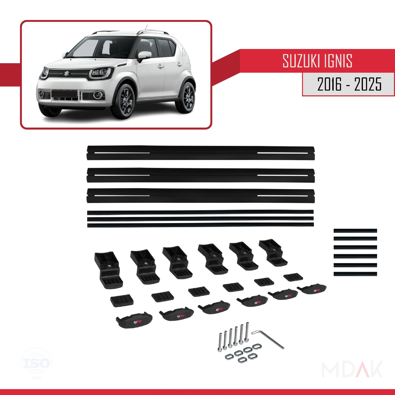 Suzuki Ignis 2016 ve Sonrası ile Uyumlu BASIC Model Ara Atkı Tavan Barı Siyah 3 Adet - Görsel 6