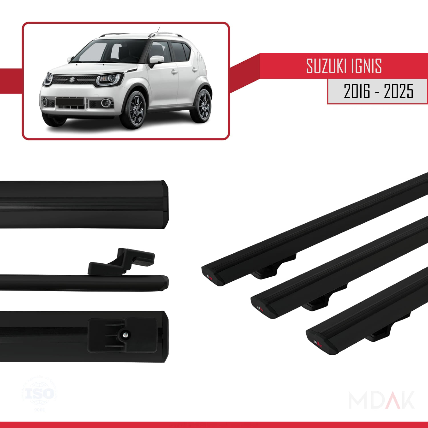 Suzuki Ignis 2016 ve Sonrası ile Uyumlu BASIC Model Ara Atkı Tavan Barı Siyah 3 Adet - Görsel 3