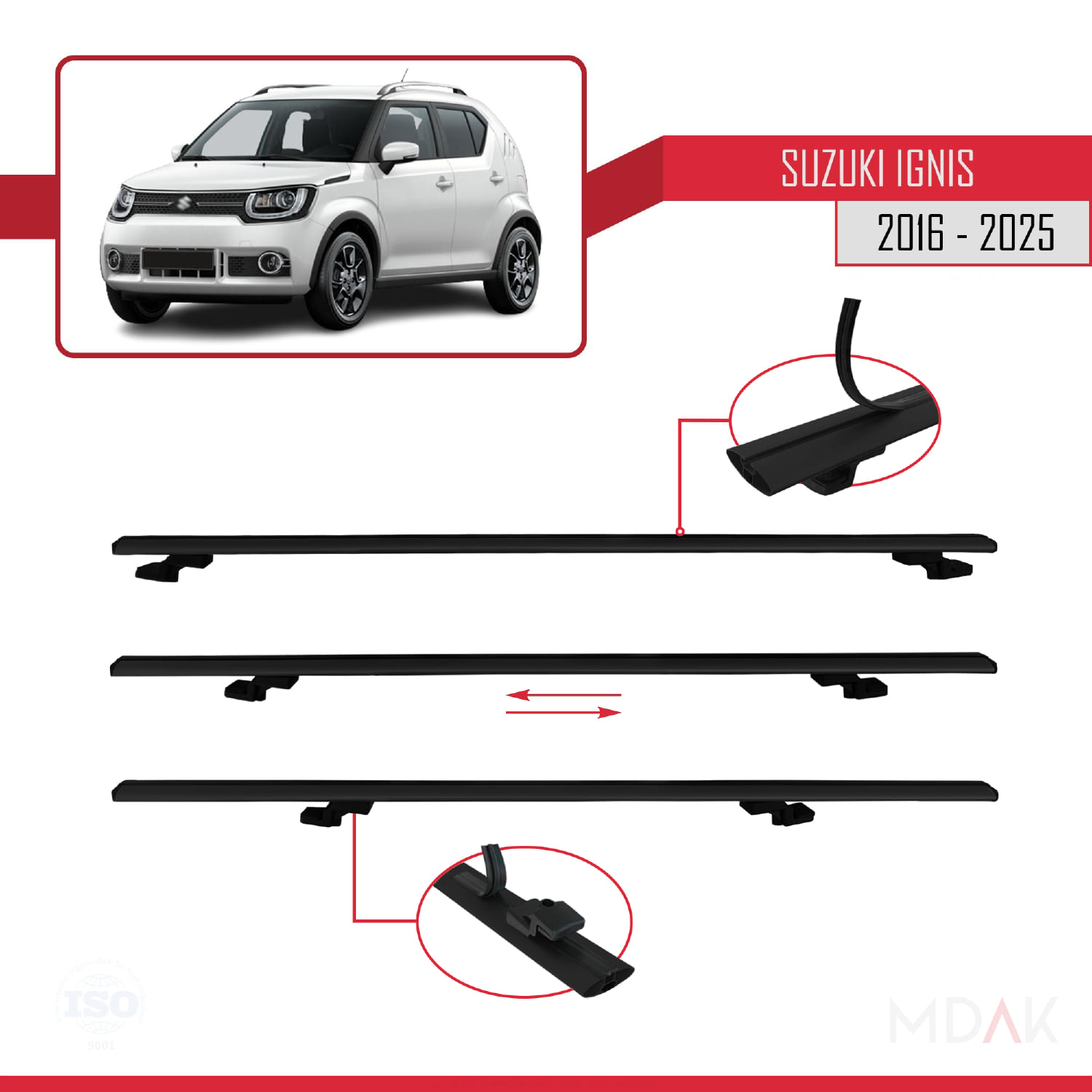 Suzuki Ignis 2016 ve Sonrası ile Uyumlu BASIC Model Ara Atkı Tavan Barı Siyah 3 Adet - Görsel 5